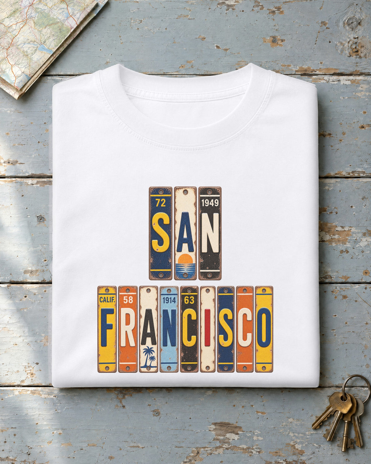 San Francisco, California vintage license plate t-shirt in White