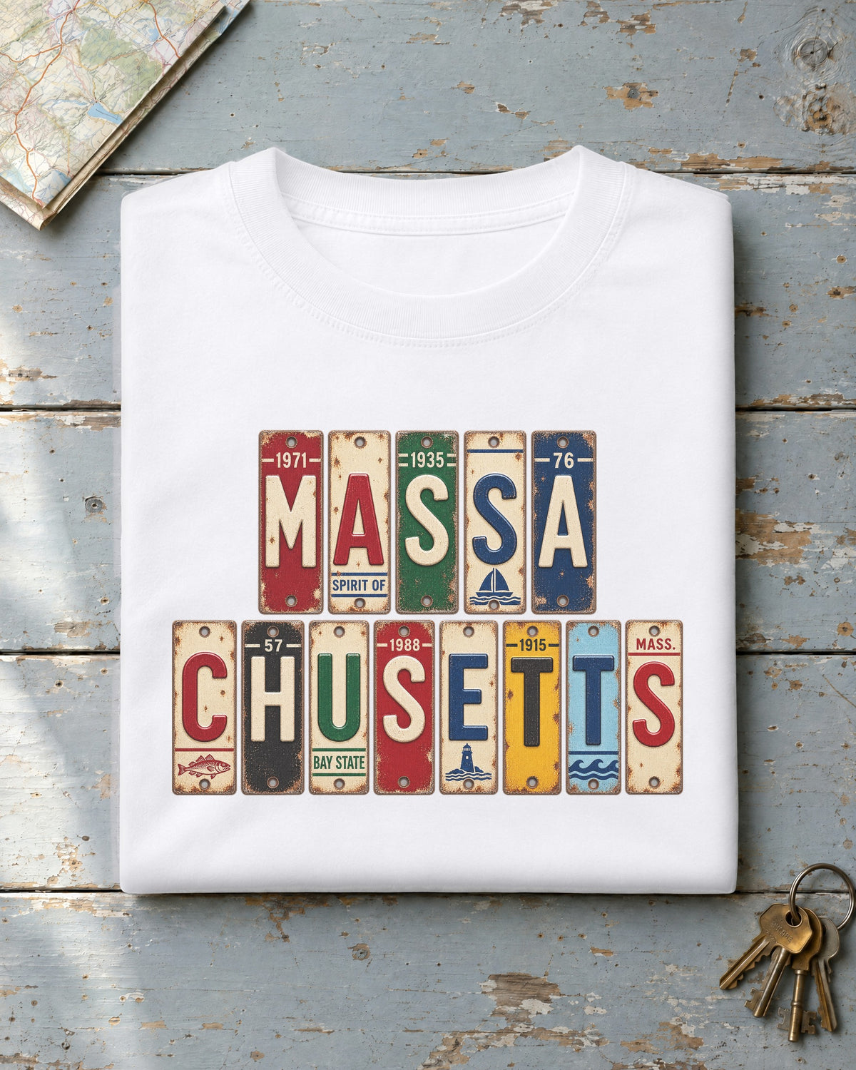 Massachusetts vintage license plate t-shirt in White