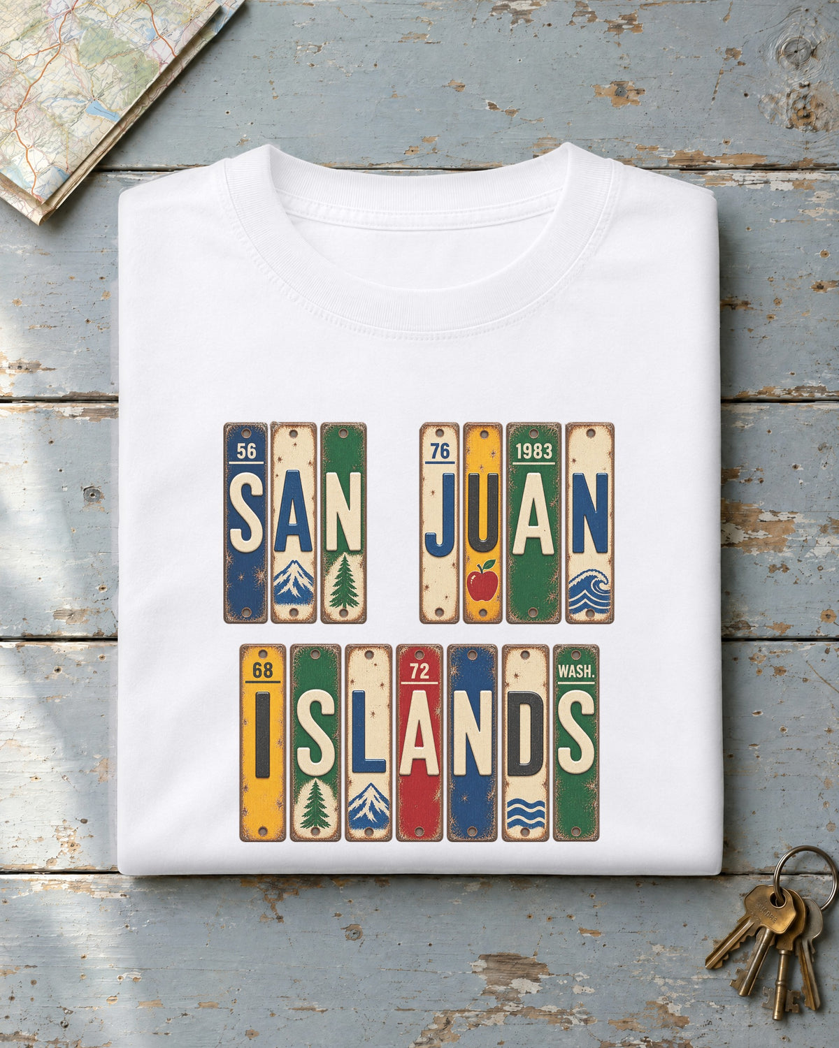 San Juan Islands, Washington vintage license plate t-shirt in White