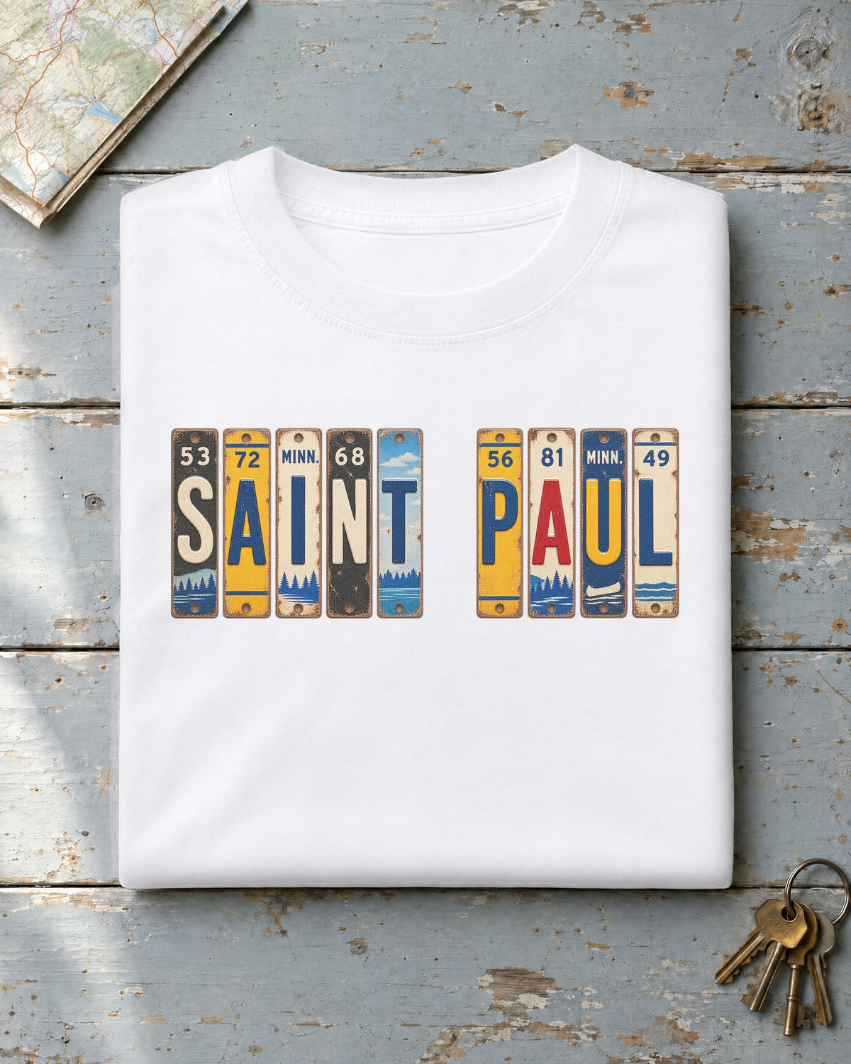 Saint Paul, Minnesota vintage license plate t-shirt in White