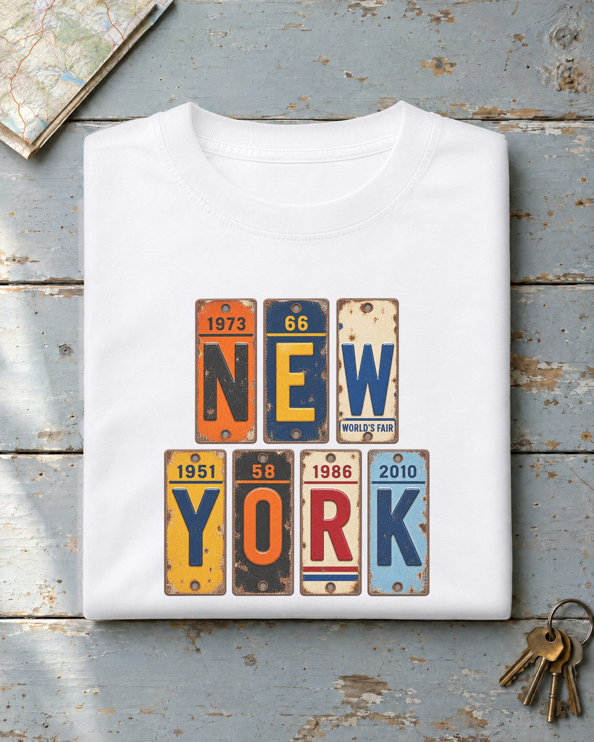 New York vintage license plate t-shirt in White