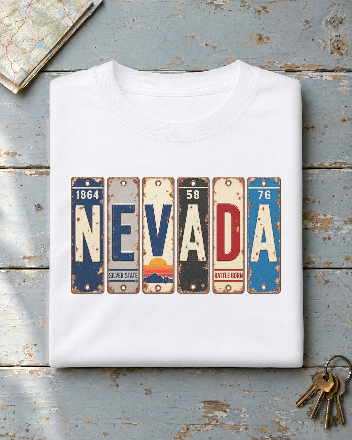 Nevada vintage license plate t-shirt in White