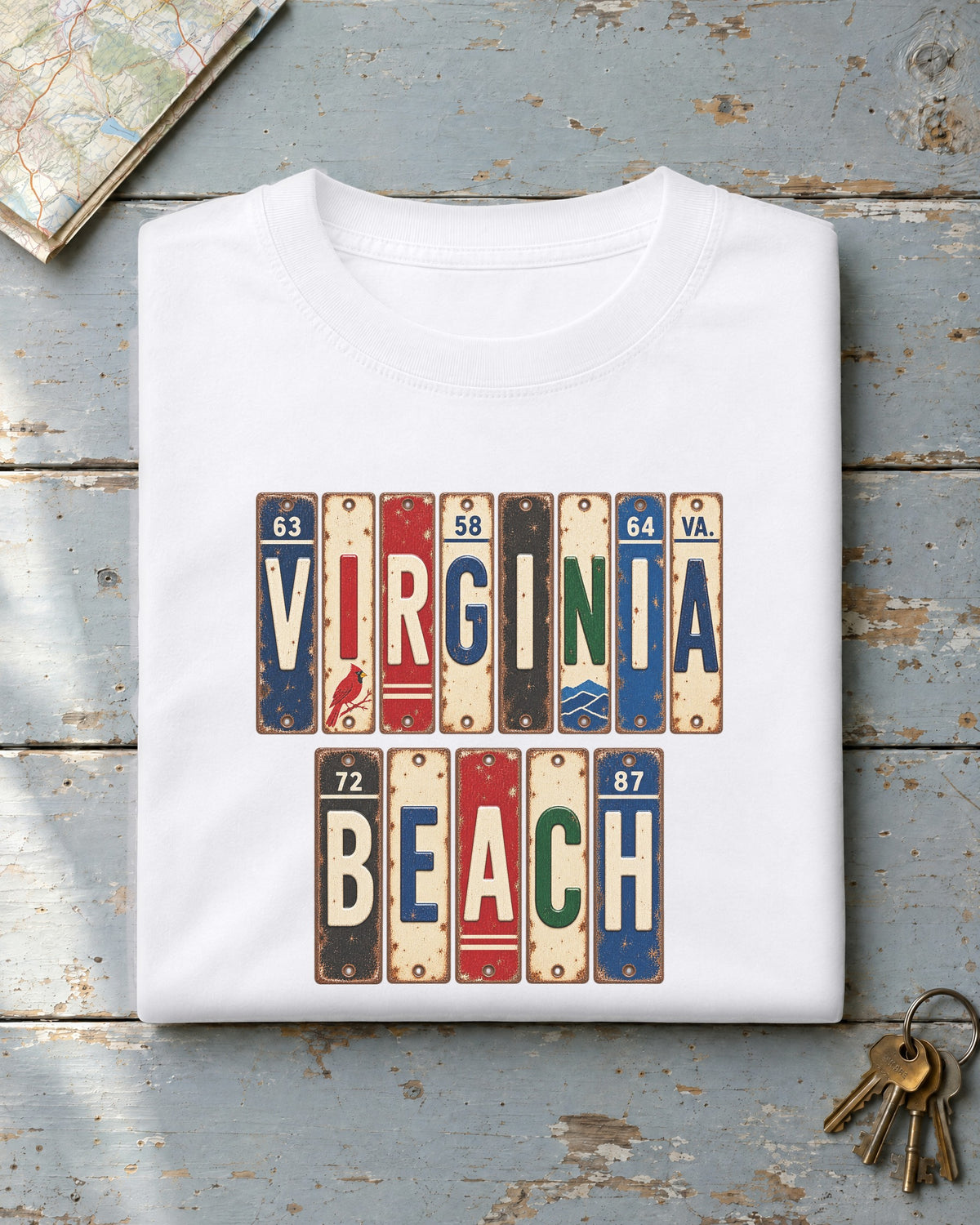 Virginia Beach, Virginia vintage license plate t-shirt in White