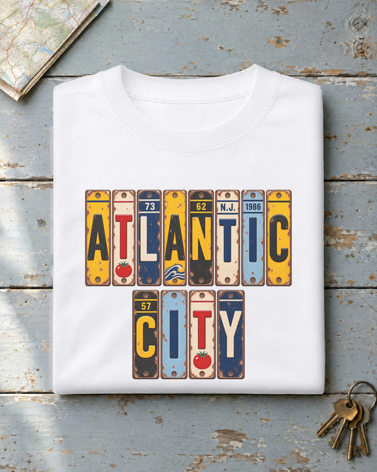 Atlantic City, New Jersey vintage license plate t-shirt in White