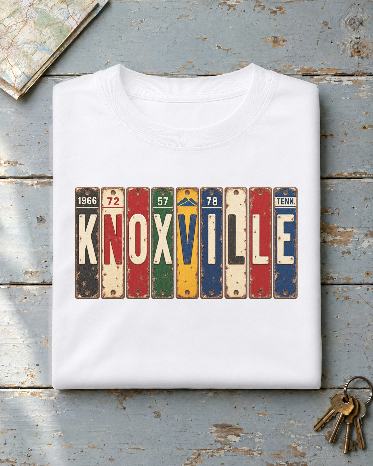 Knoxville, Tennessee vintage license plate t-shirt in White