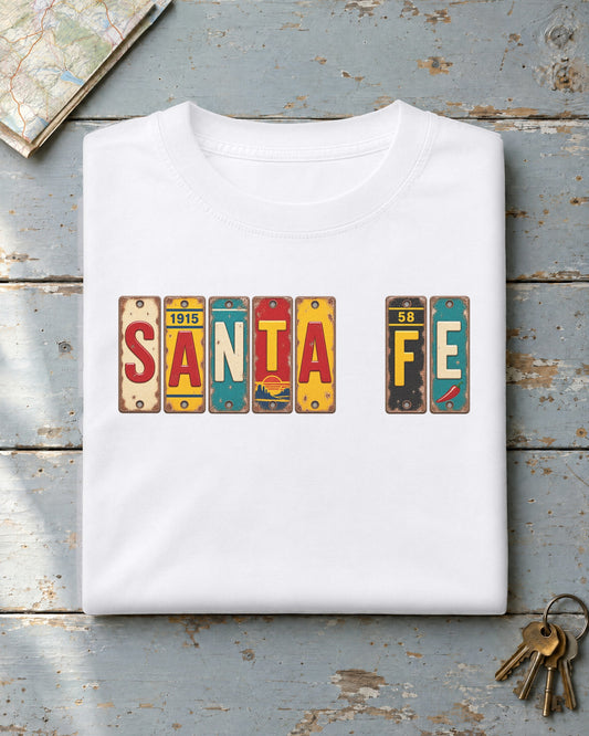 Santa Fe, New Mexico vintage license plate t-shirt in White