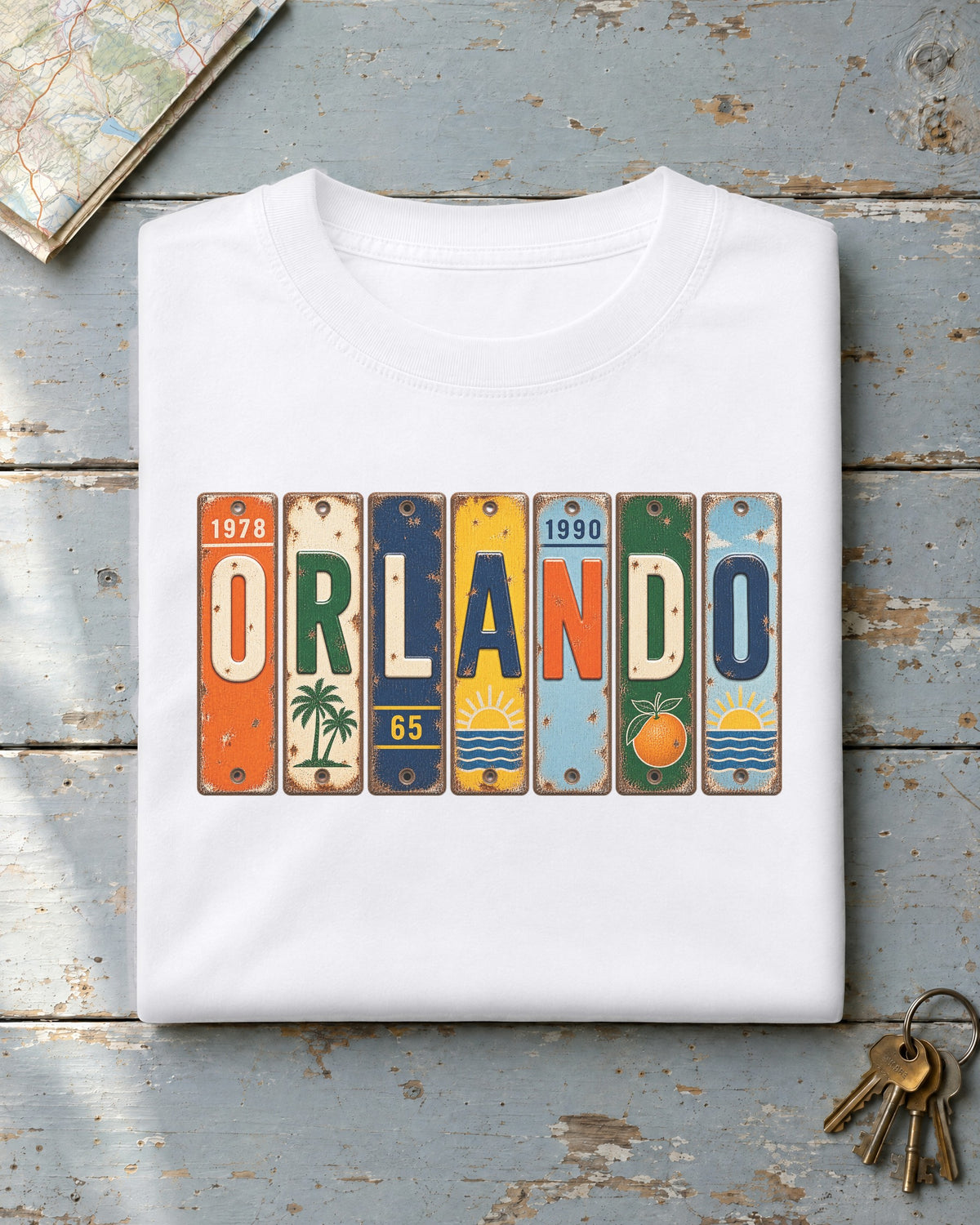 Orlando, Florida vintage license plate t-shirt in White