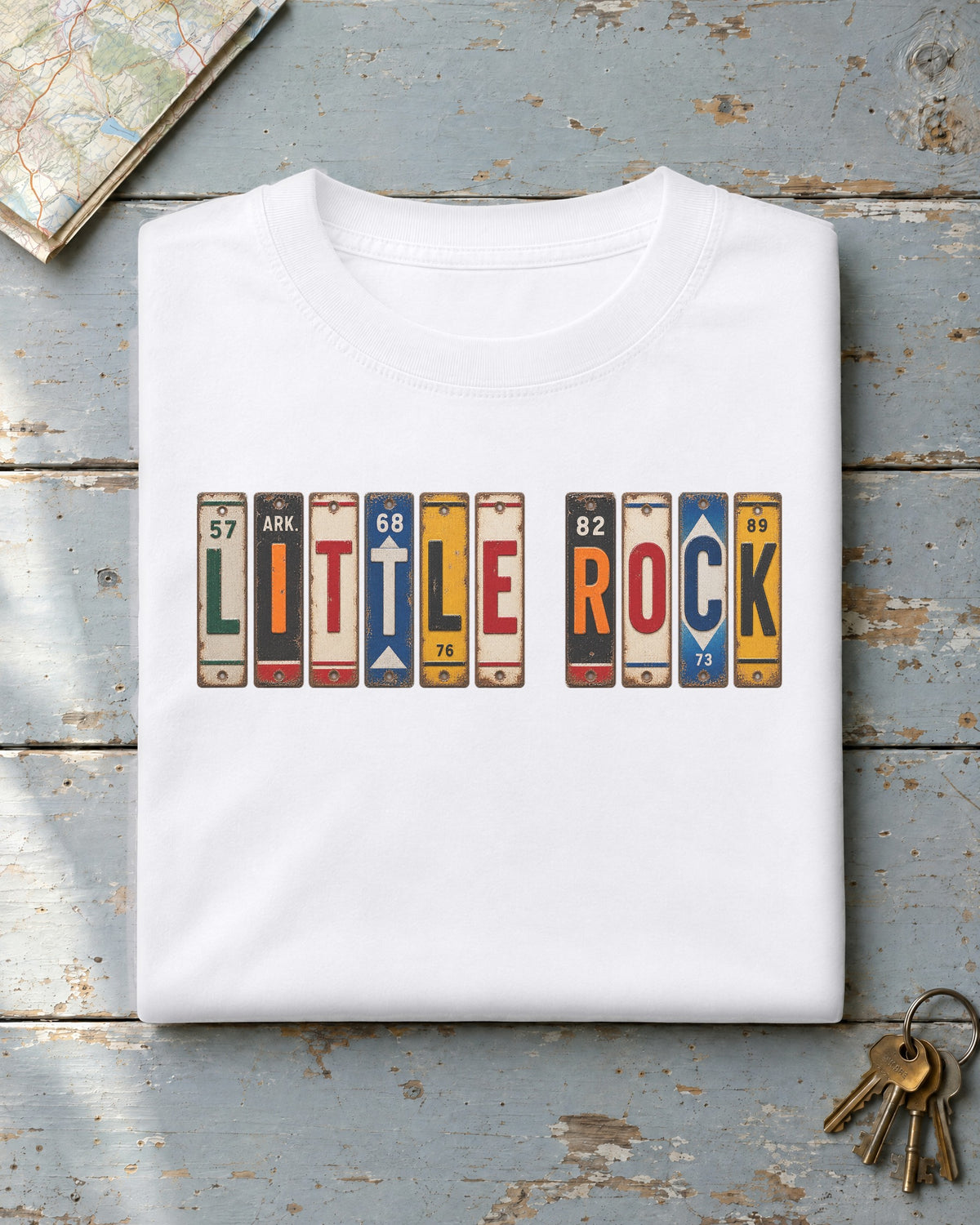 Little Rock, Arkansas vintage license plate t-shirt in White