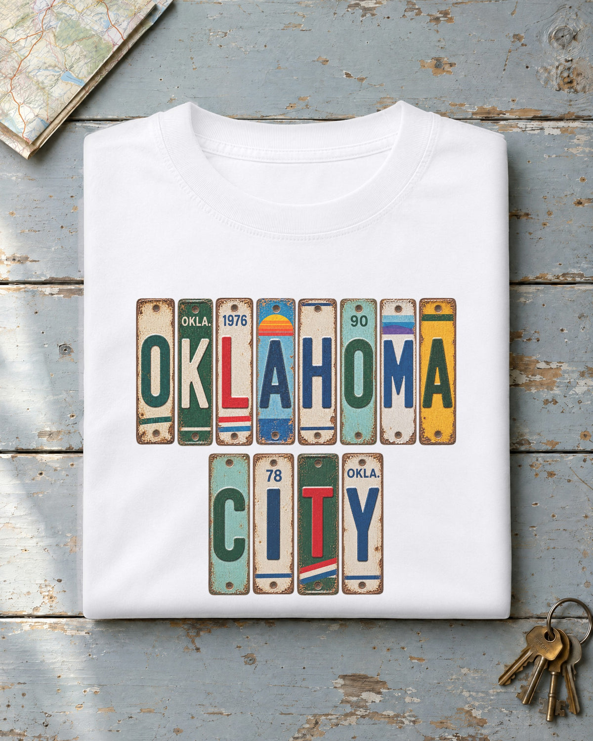 Oklahoma City, Oklahoma vintage license plate t-shirt in White