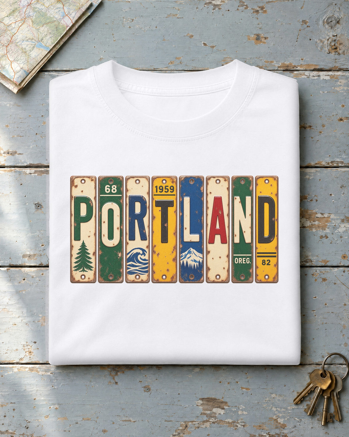Portland, Oregon vintage license plate t-shirt in White