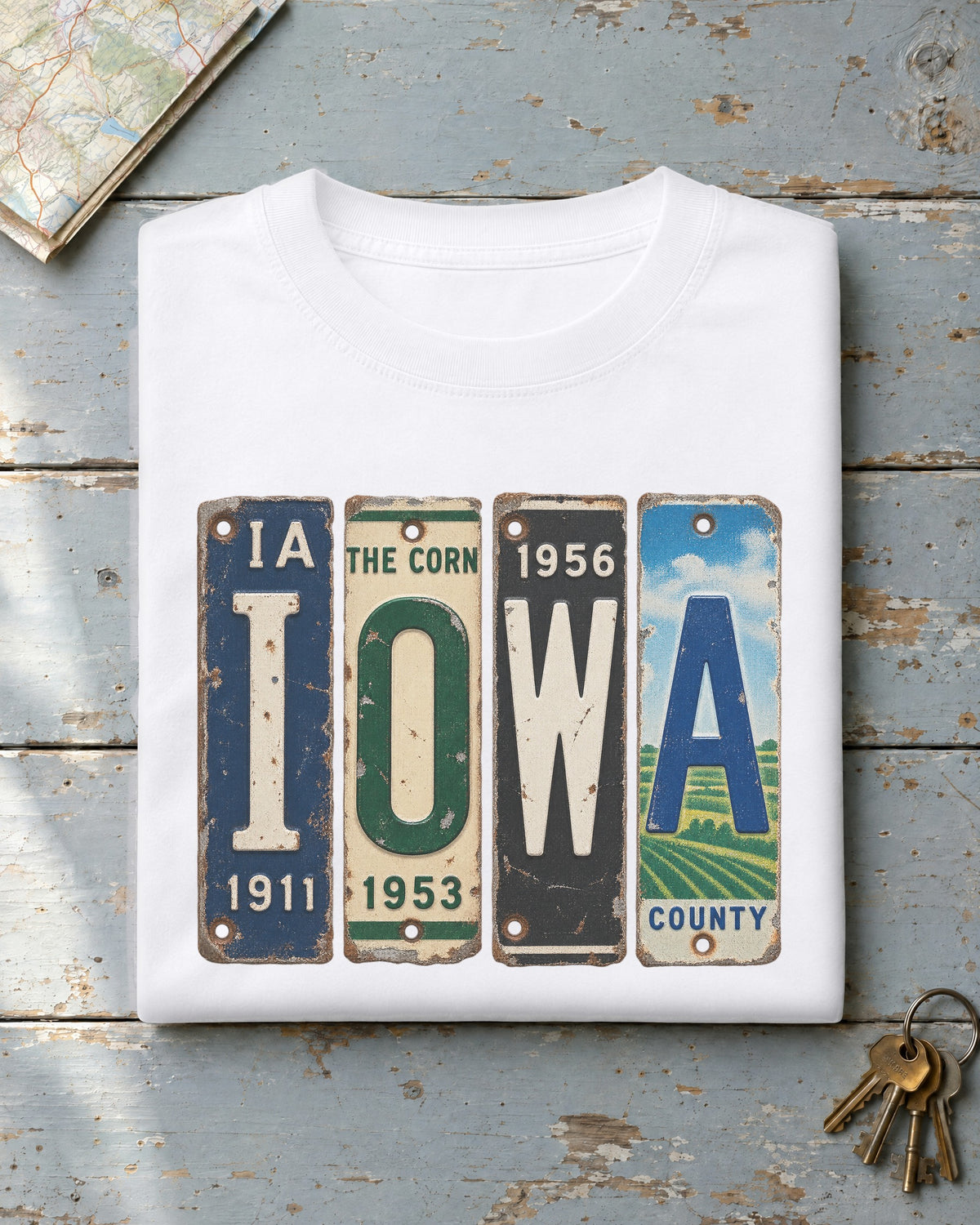 Iowa vintage license plate t-shirt in White