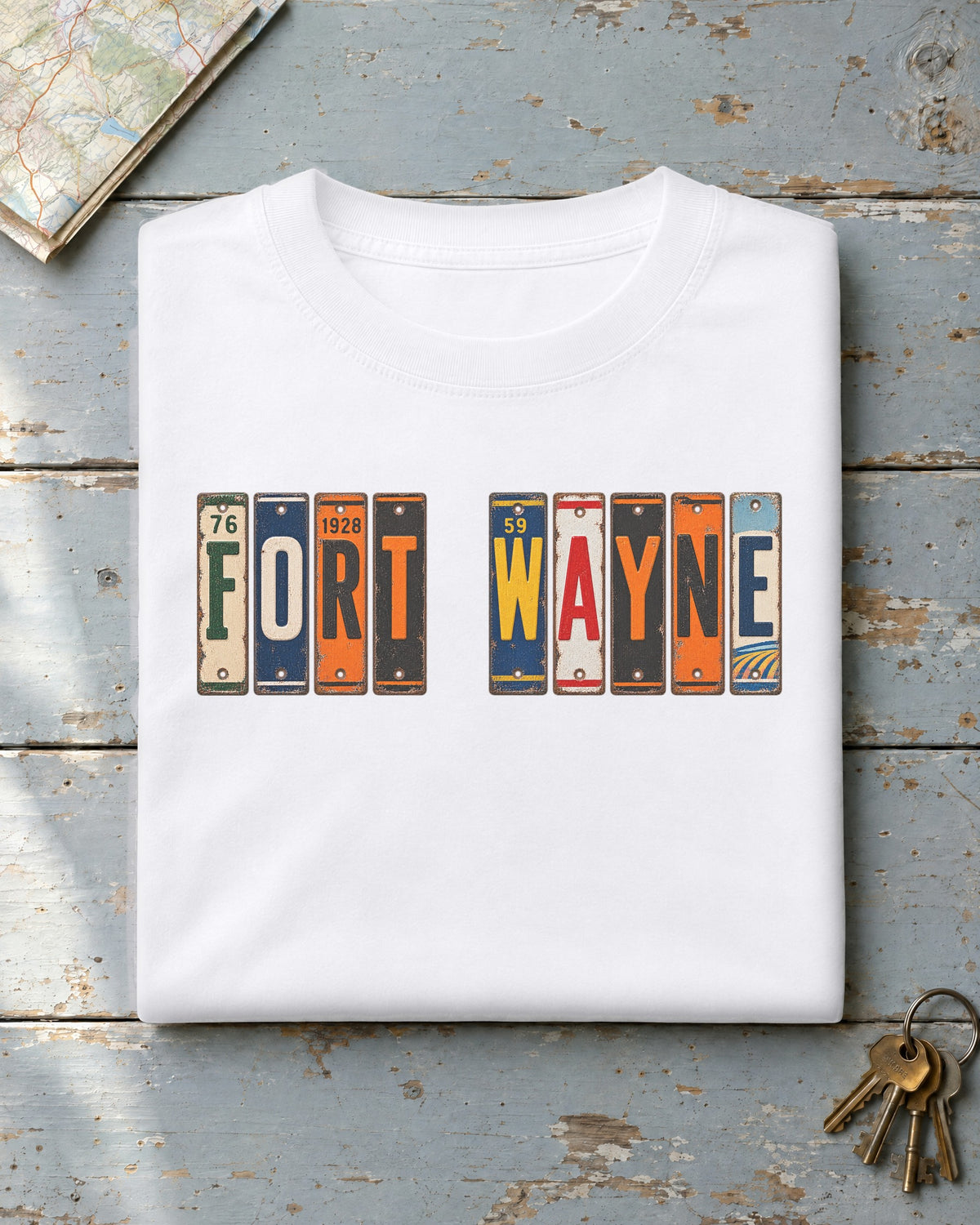 Fort Wayne, Indiana vintage license plate t-shirt in White