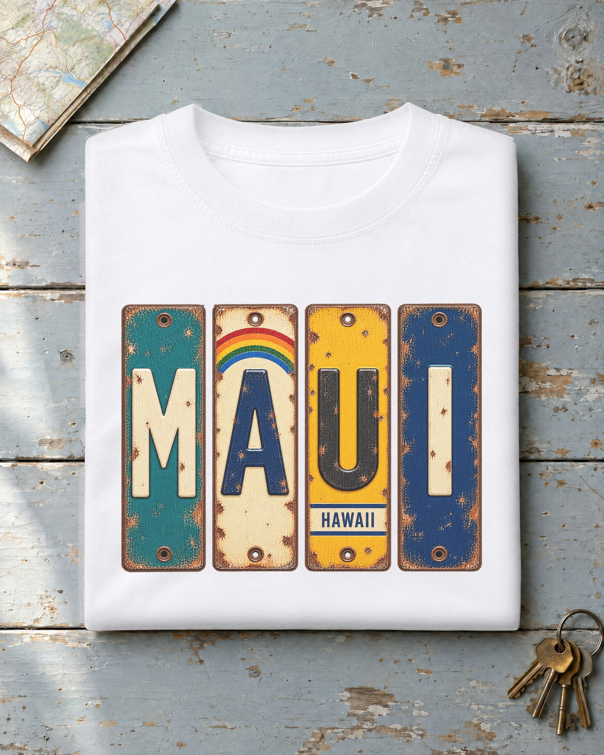 Maui, Hawaii vintage license plate t-shirt in White