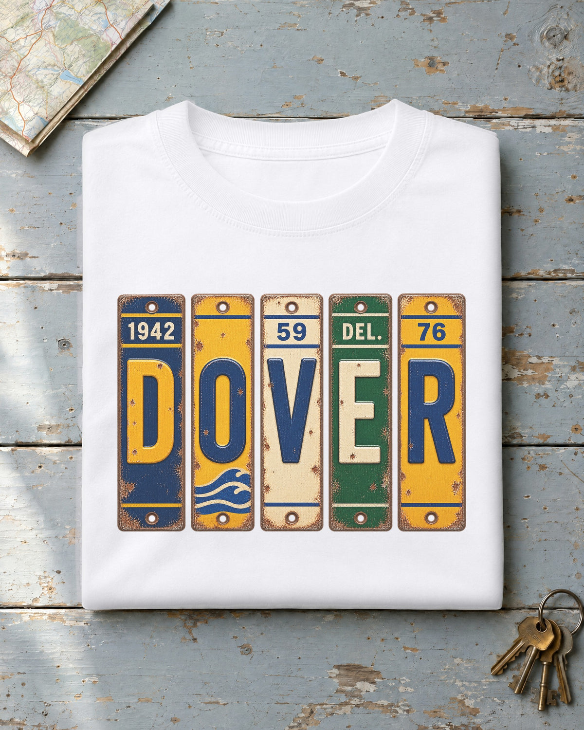 Dover, Delaware vintage license plate t-shirt in White