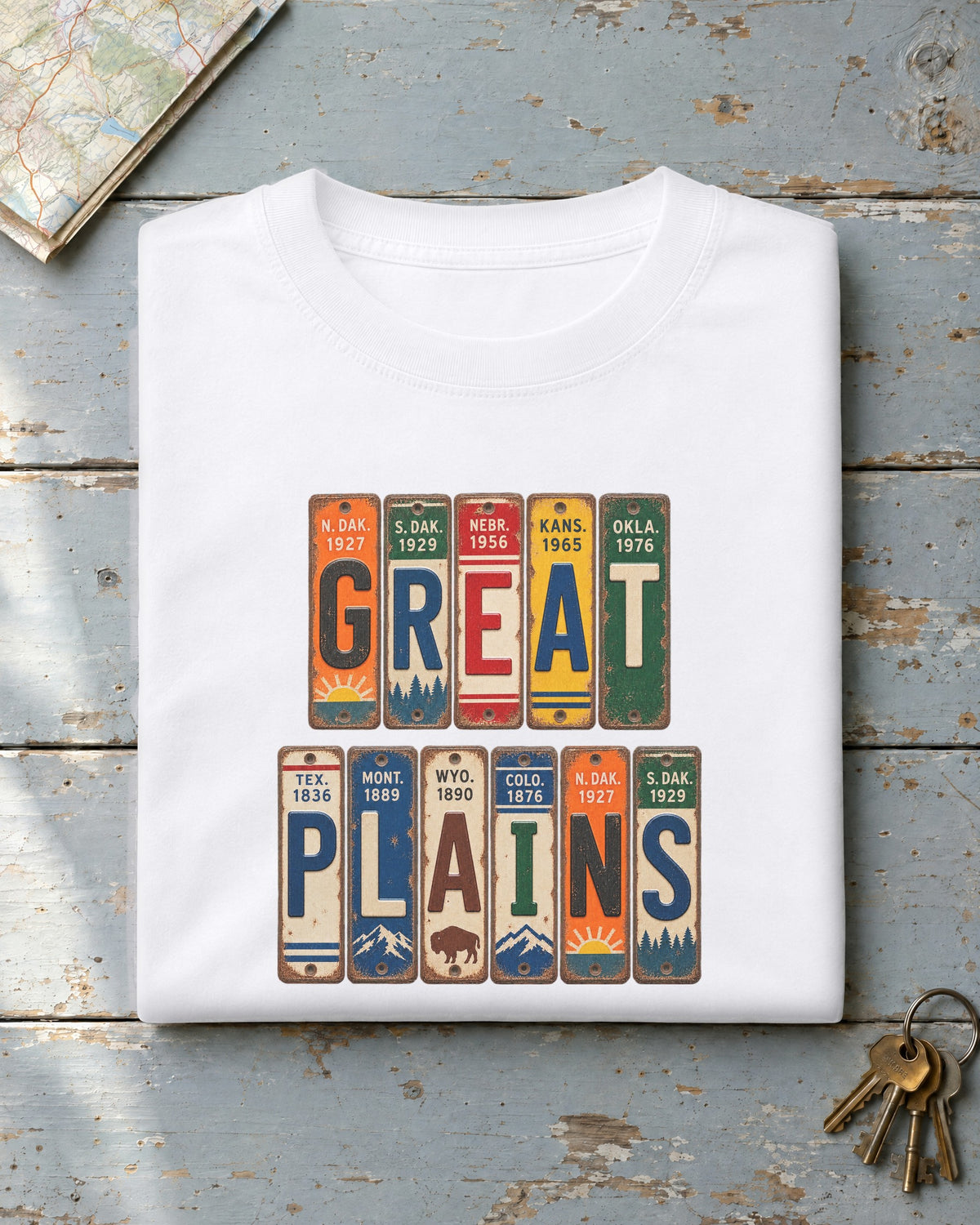 Great Plains vintage license plate t-shirt in White