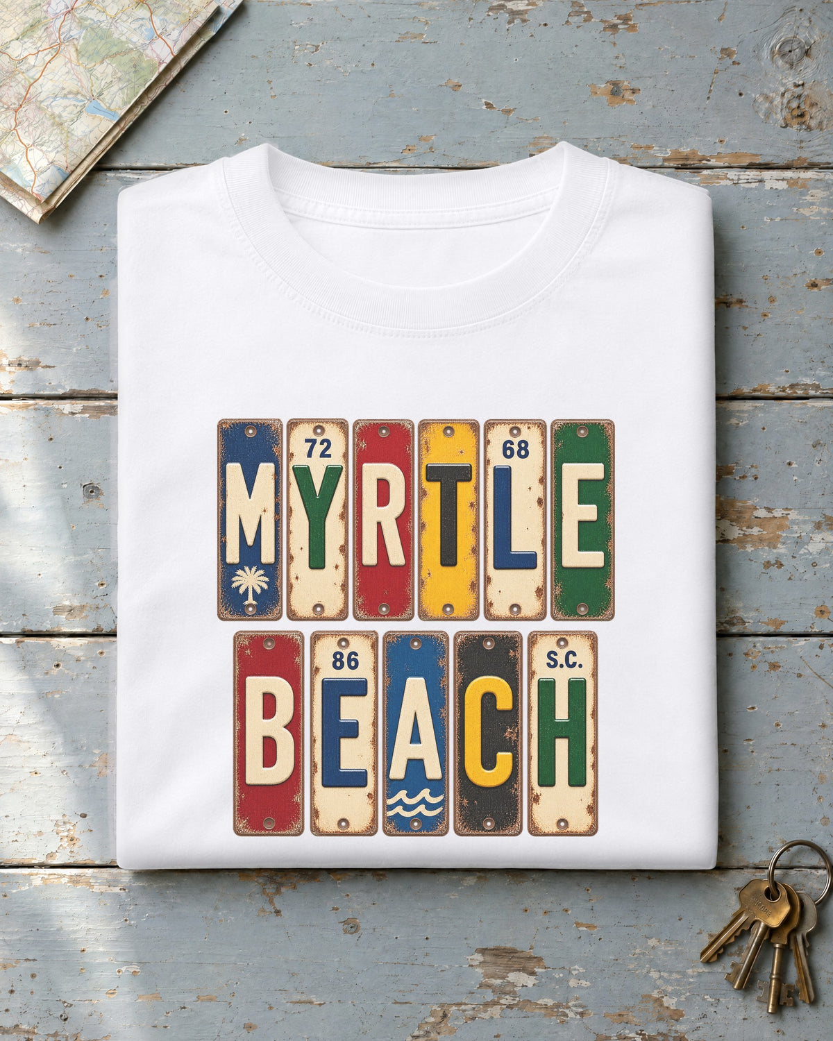 Myrtle Beach, South Carolina vintage license plate t-shirt in White