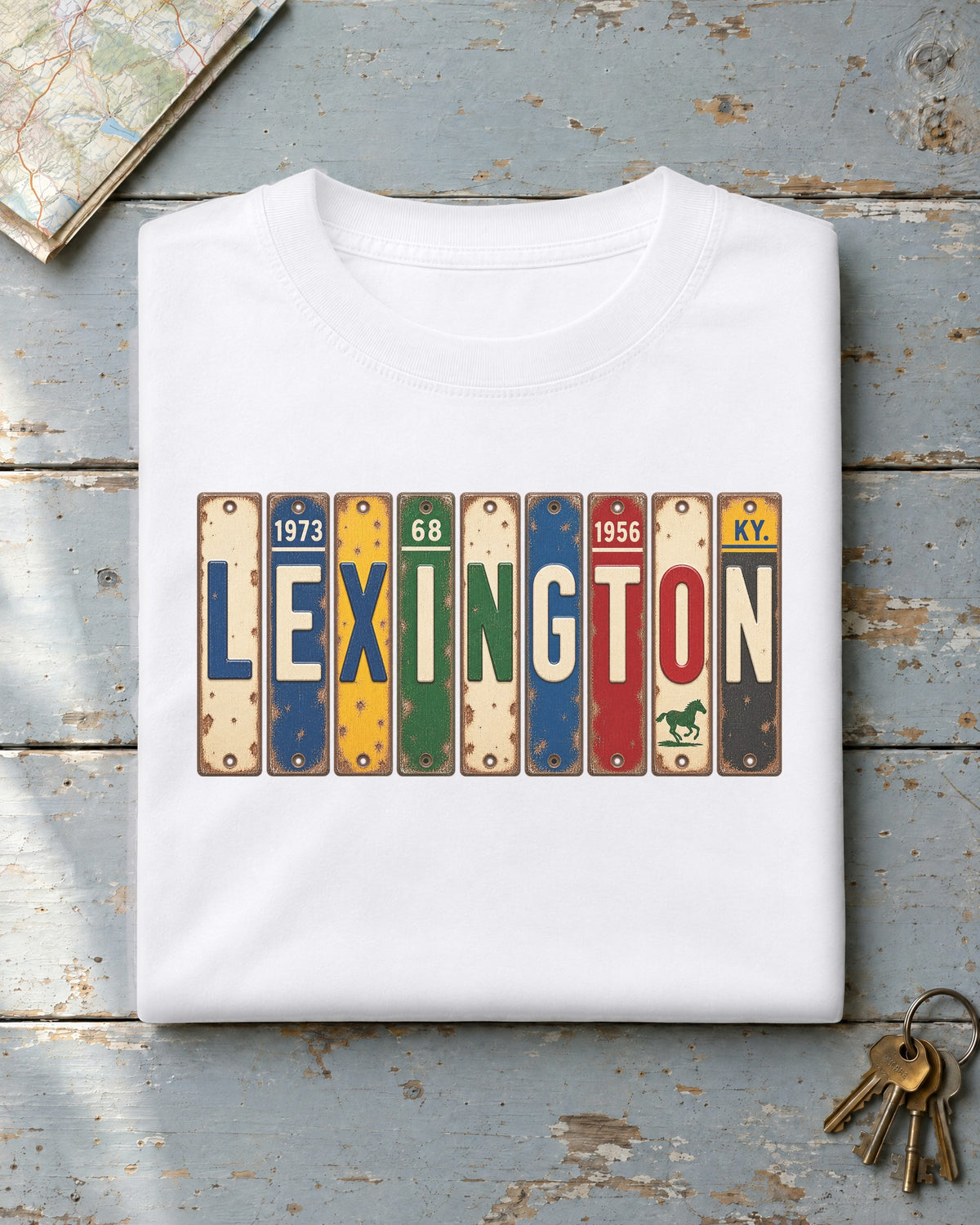 Lexington, Kentucky vintage license plate t-shirt in White