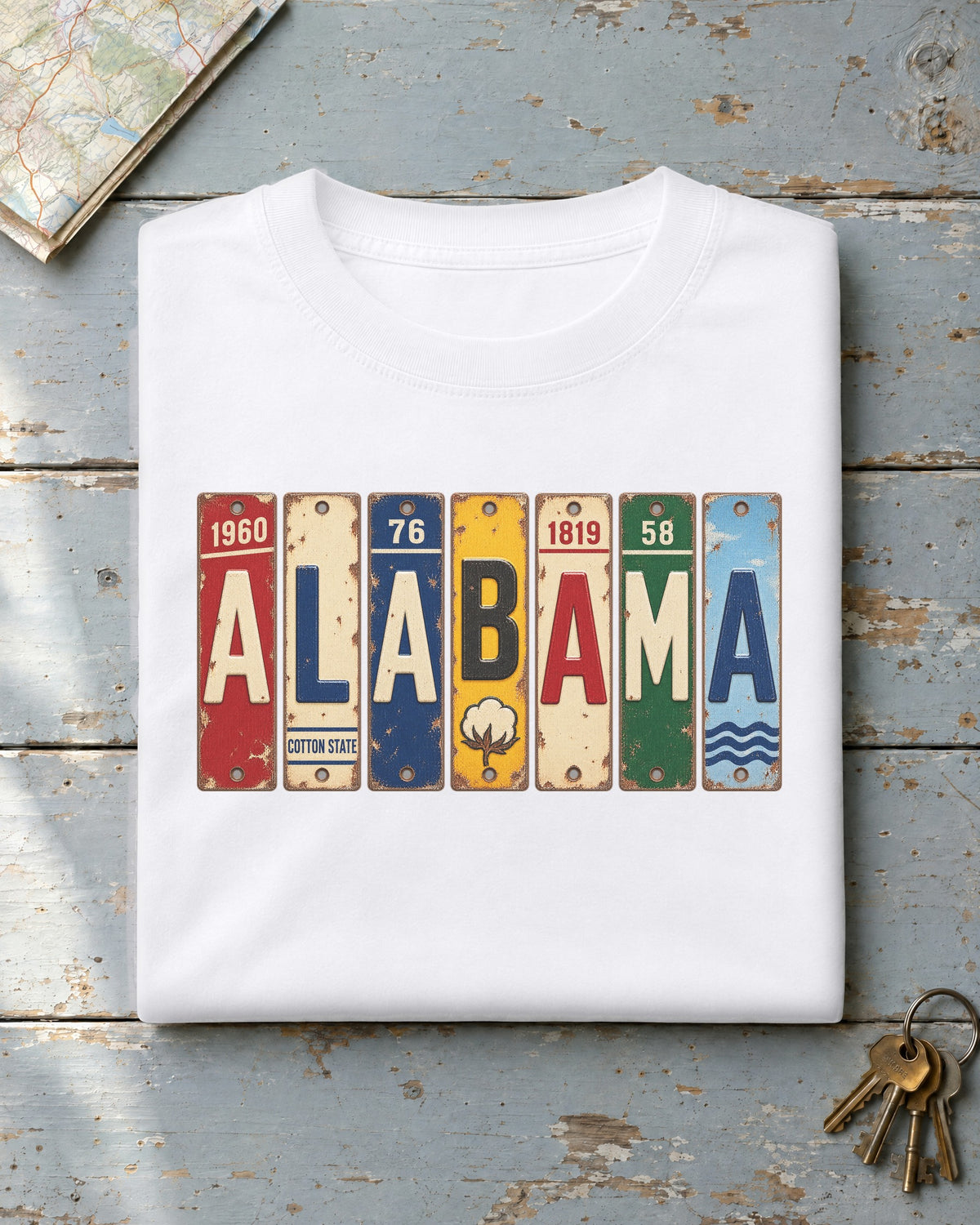 Alabama vintage license plate t-shirt in White