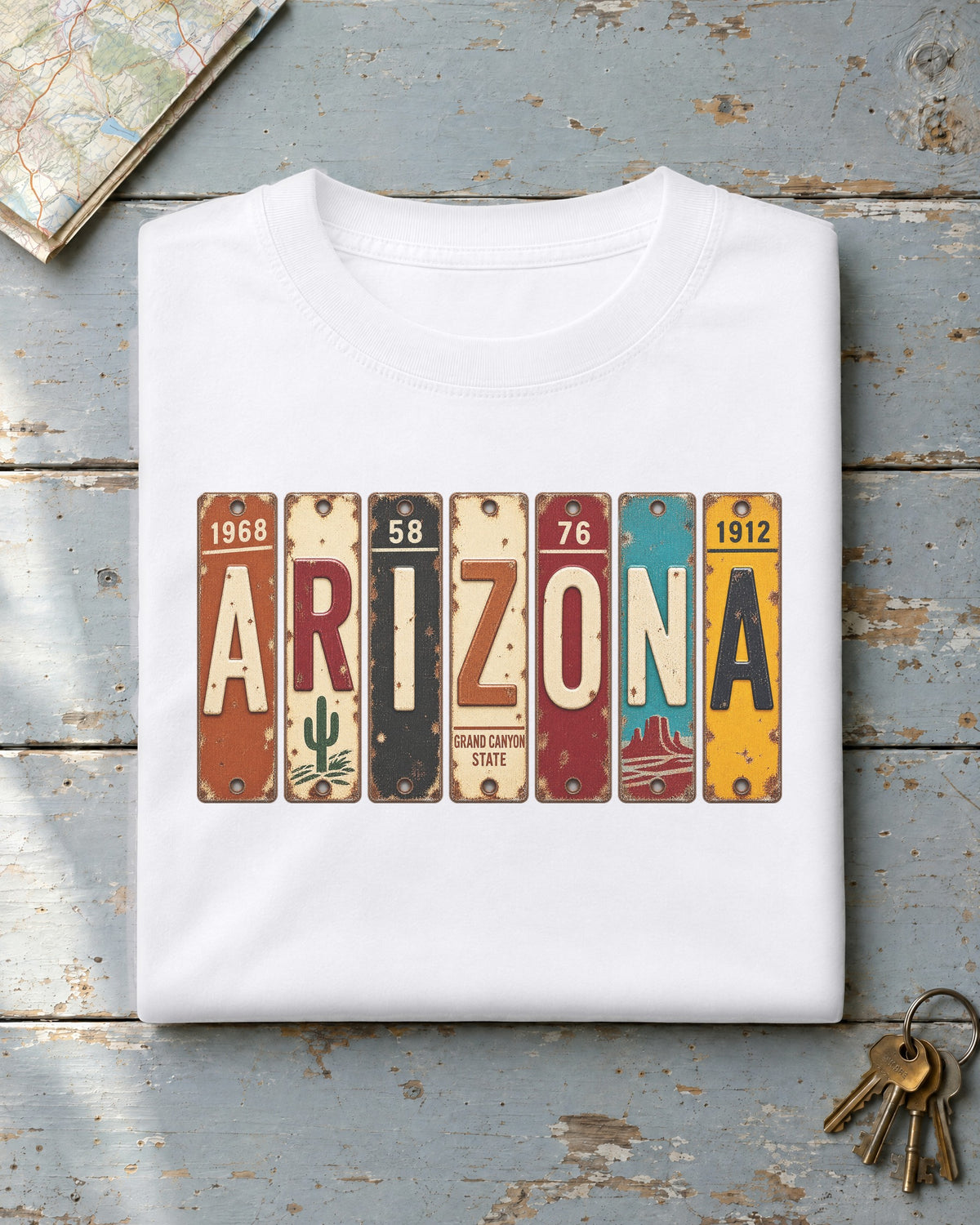 Arizona vintage license plate t-shirt in White