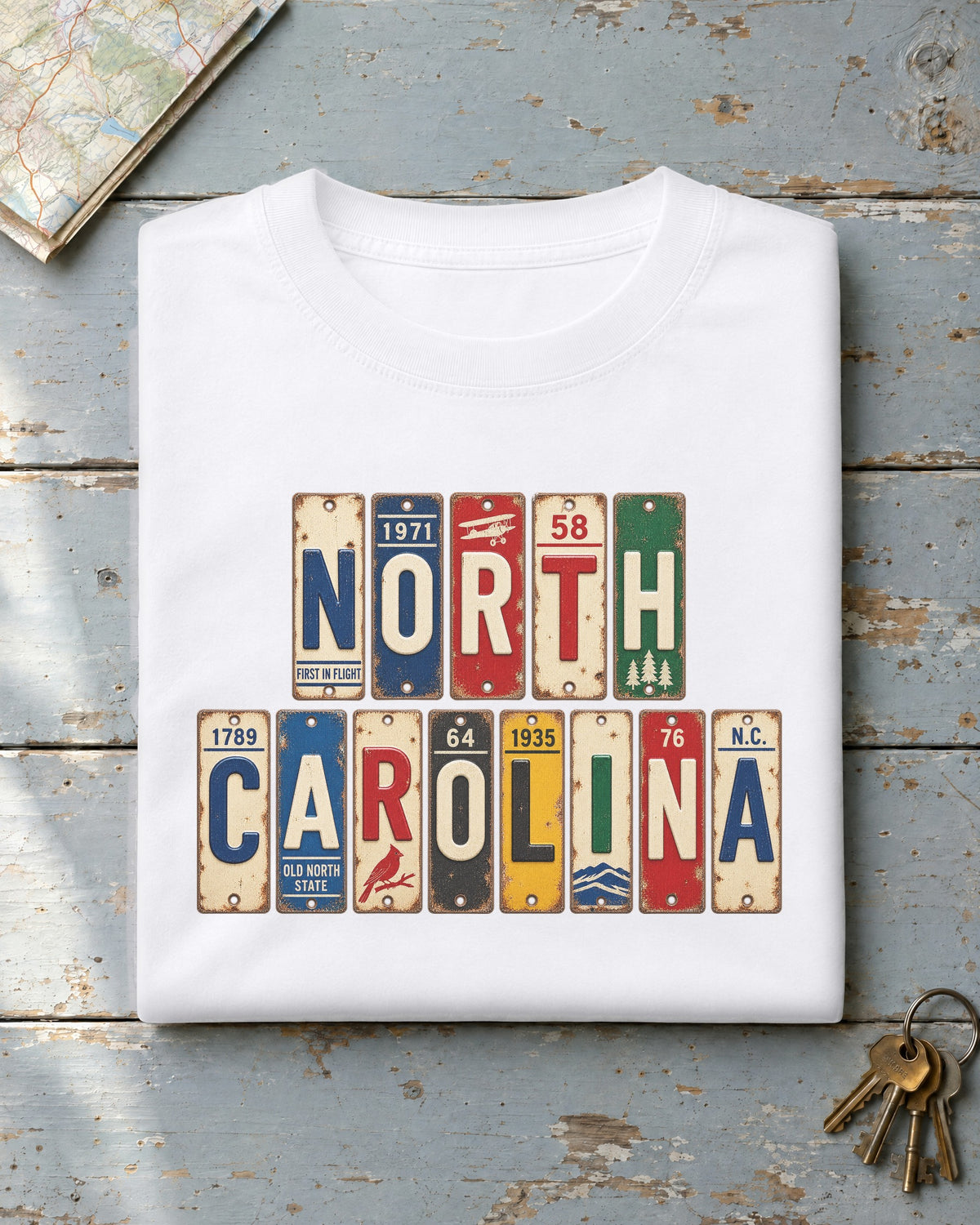 North Carolina vintage license plate t-shirt in White