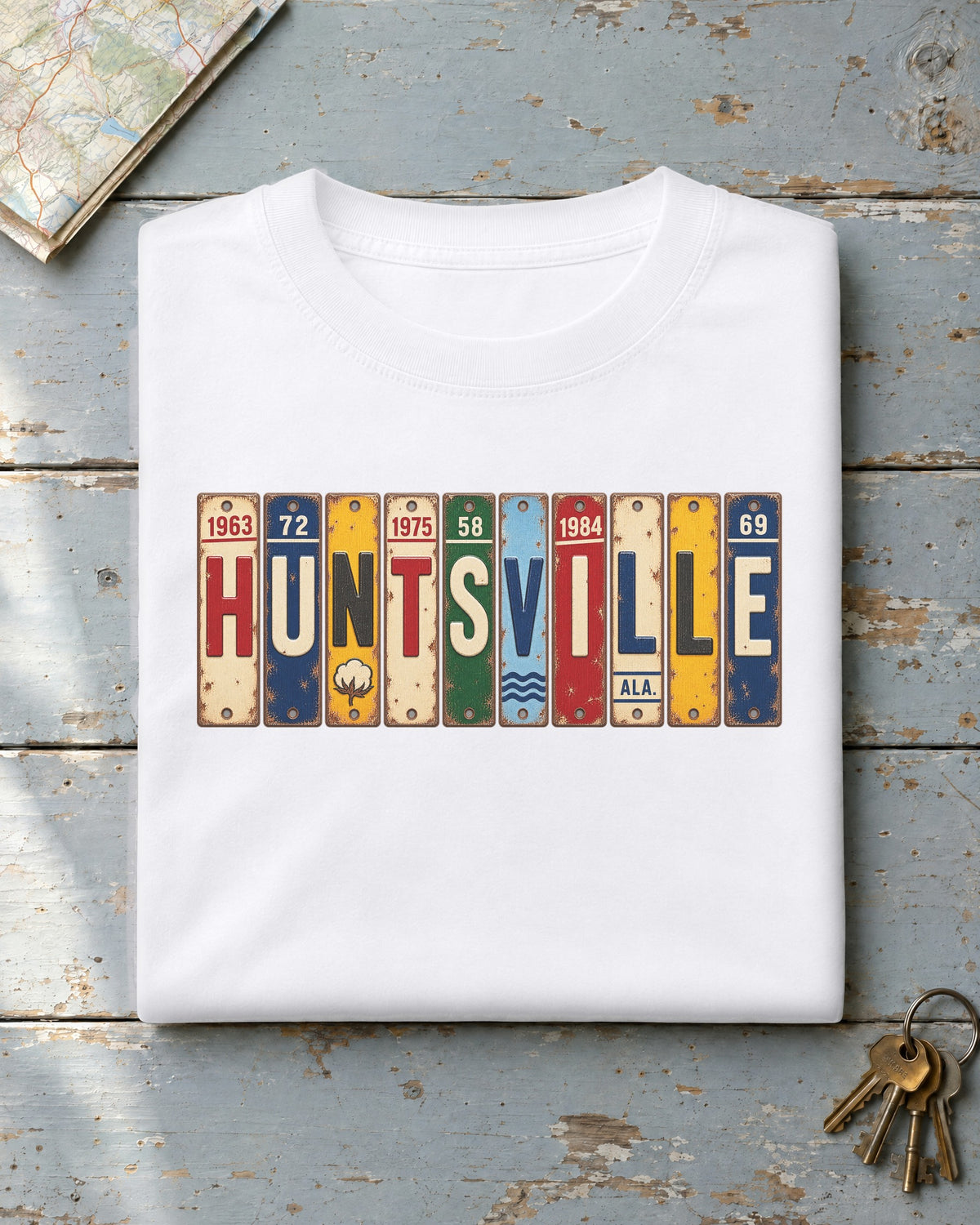 Huntsville, Alabama vintage license plate t-shirt in White