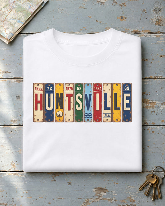 Huntsville, Alabama vintage license plate t-shirt in White
