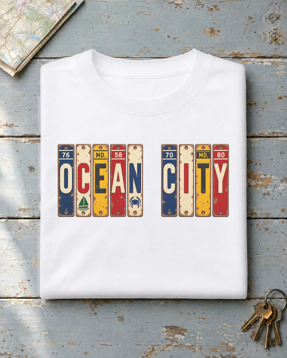 Ocean City, Maryland vintage license plate t-shirt in White