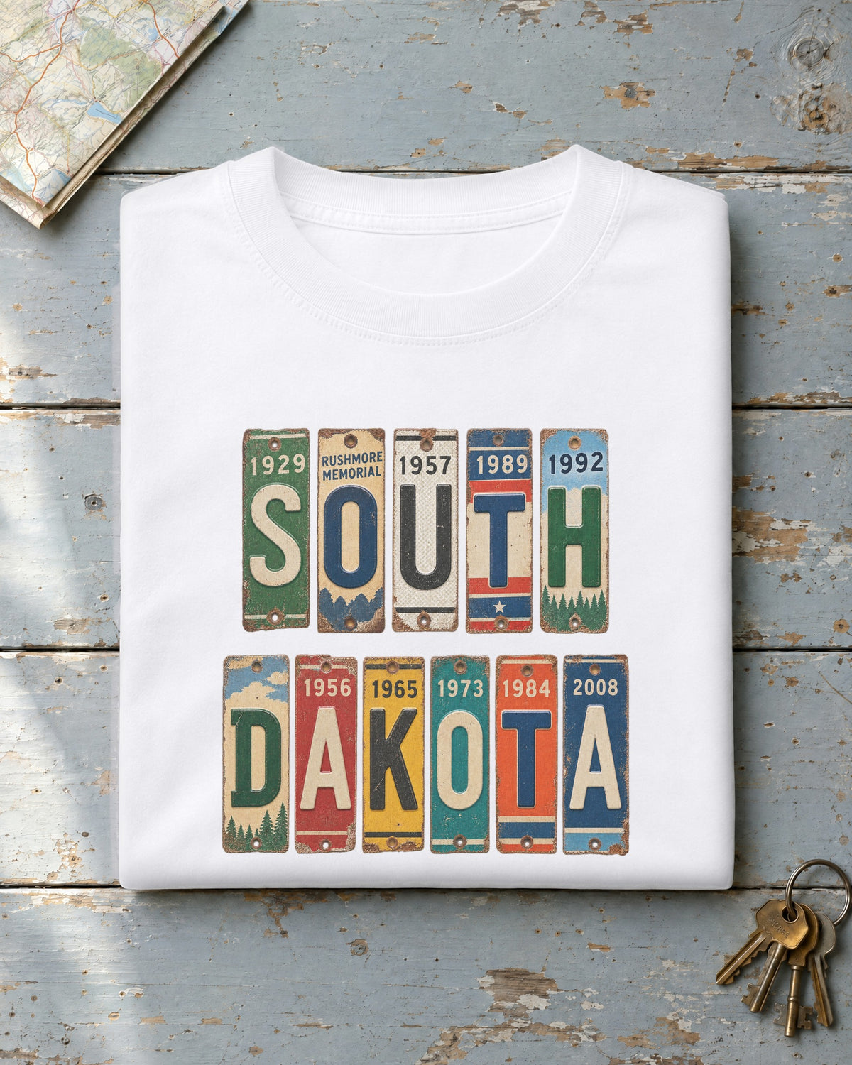 South Dakota vintage license plate t-shirt in White