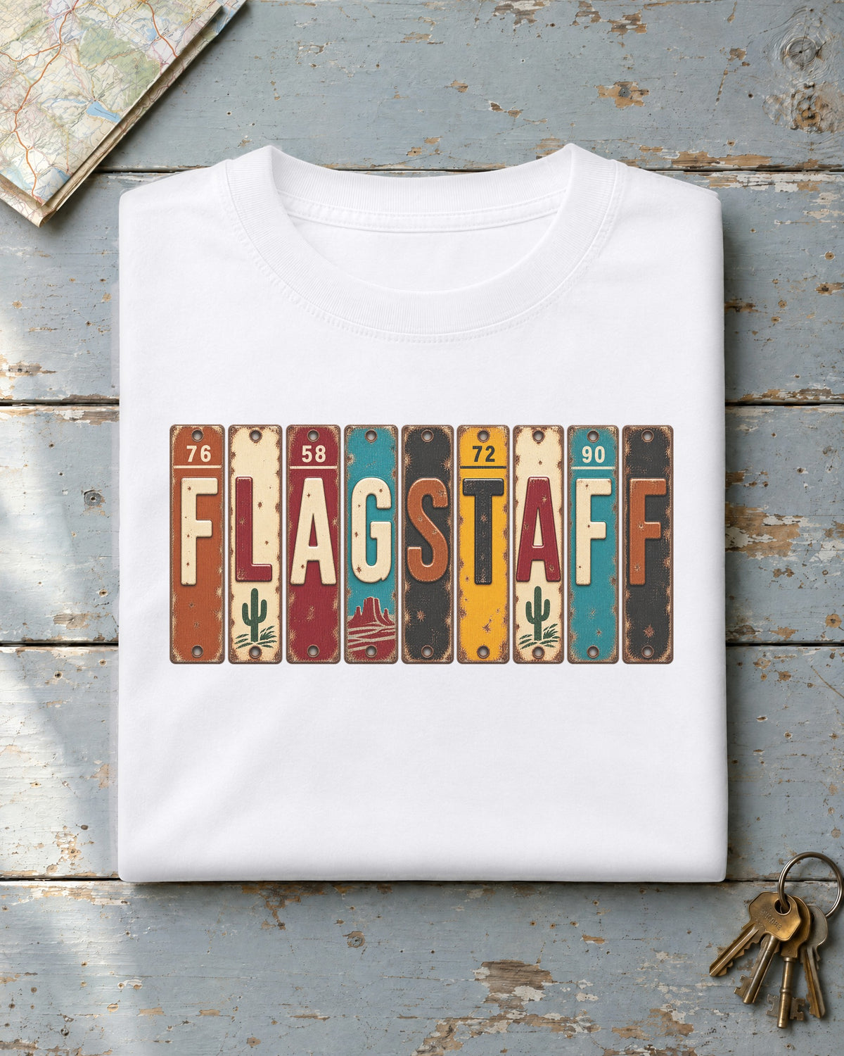 Flagstaff, Arizona vintage license plate t-shirt in White