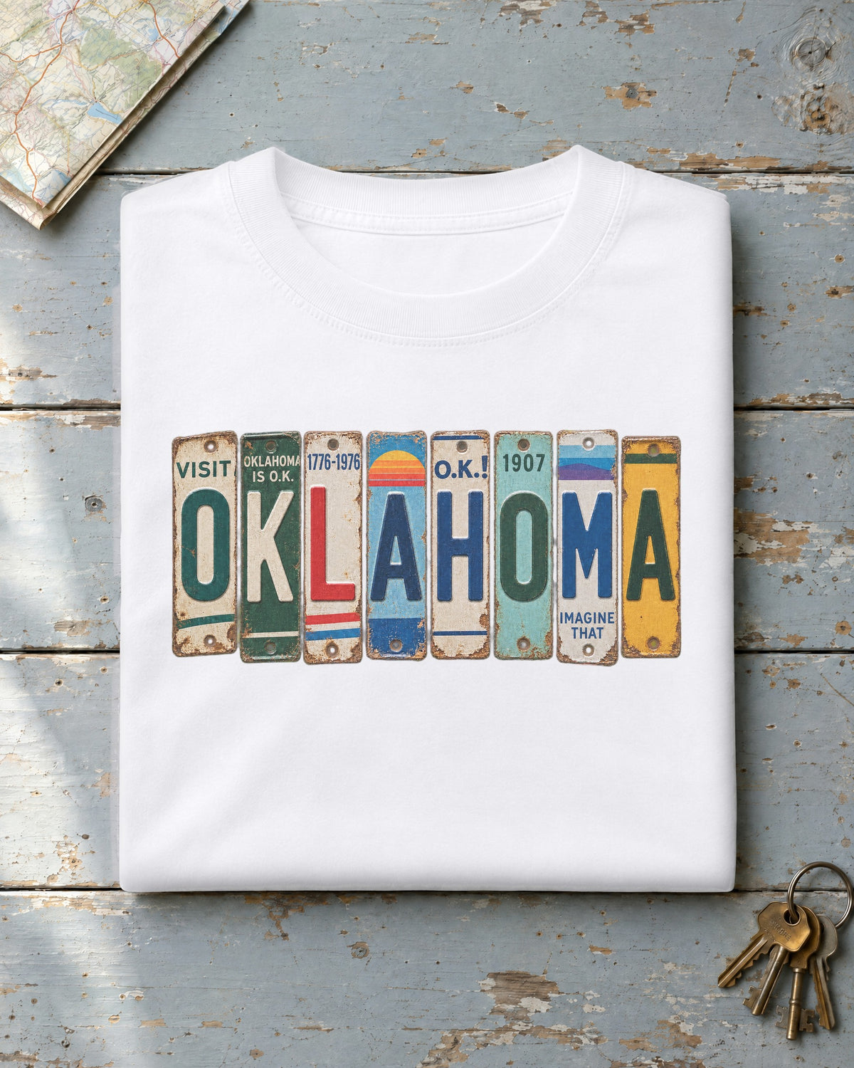 Oklahoma vintage license plate t-shirt in White