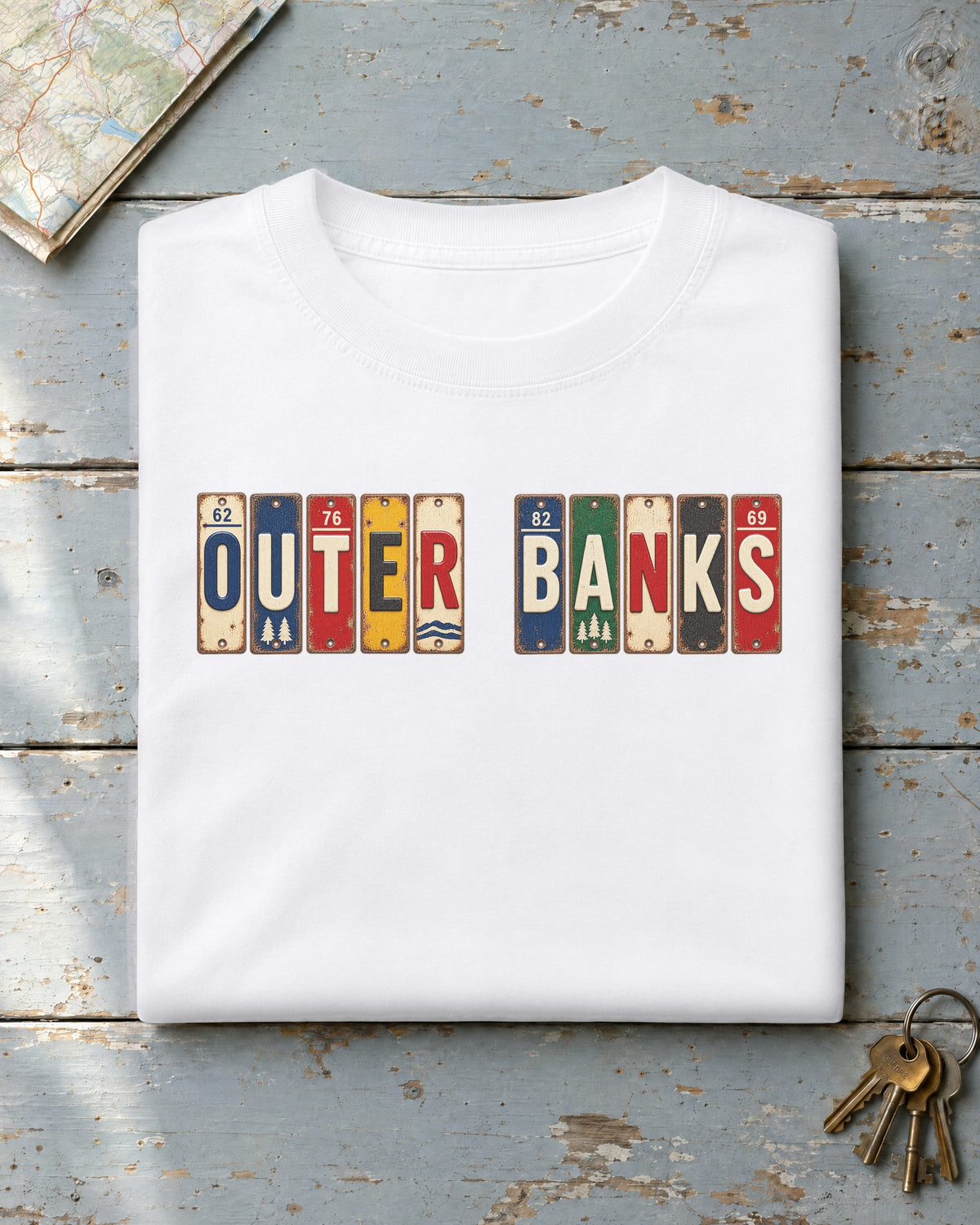 Outer Banks, North Carolina vintage license plate t-shirt in White
