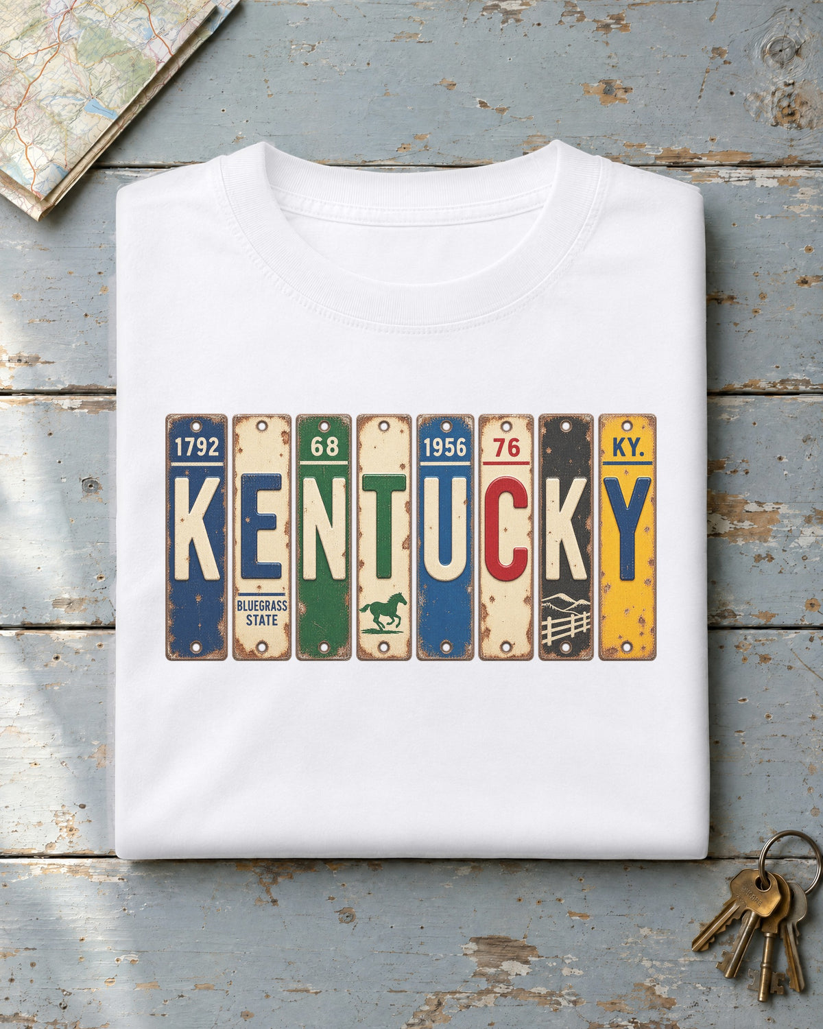 Kentucky vintage license plate t-shirt in White