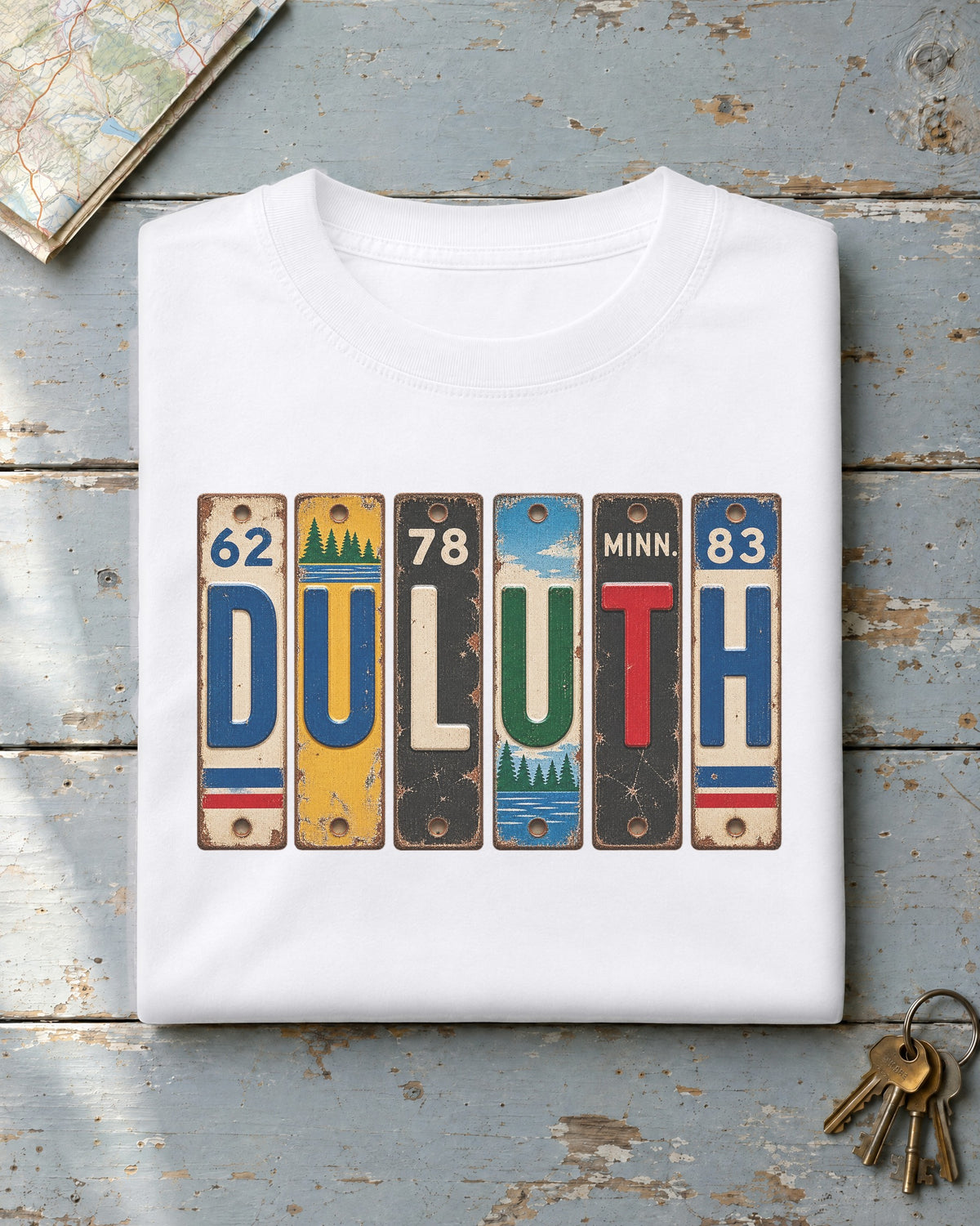 Duluth, Minnesota vintage license plate t-shirt in White