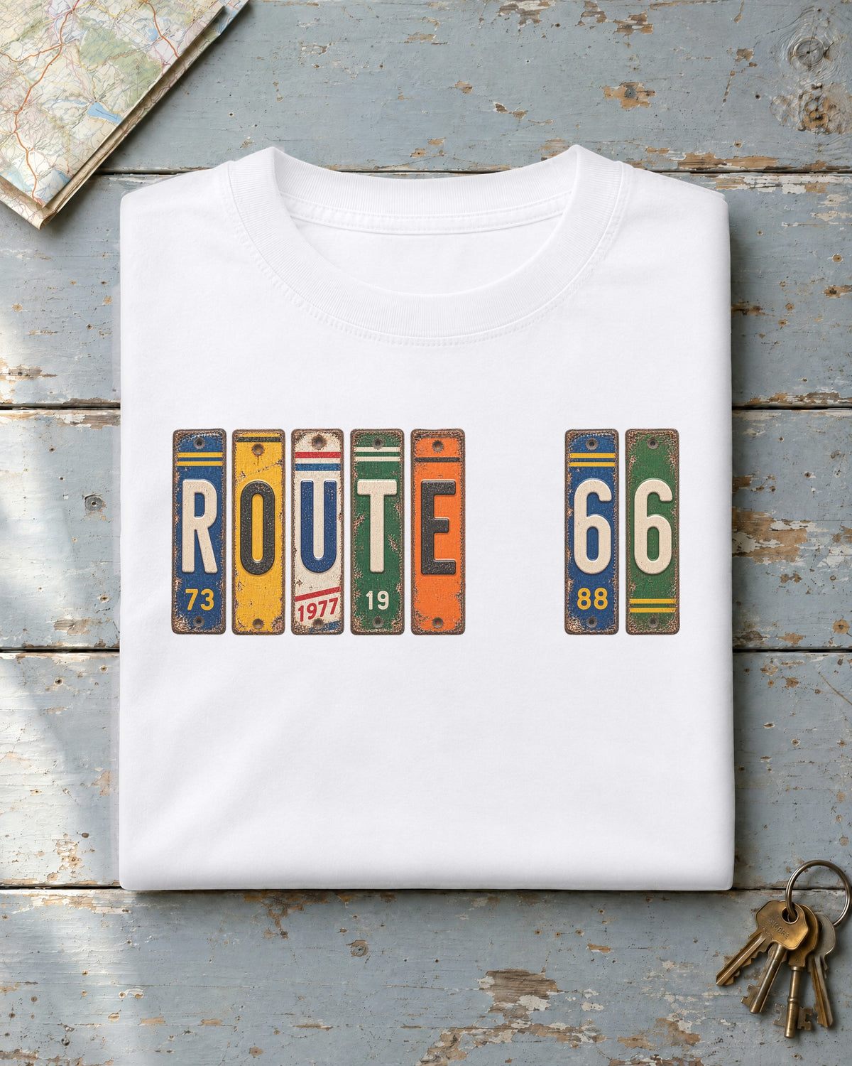 Route 66, Illinois vintage license plate t-shirt in White