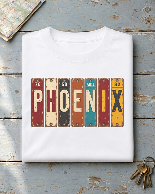 Phoenix, Arizona vintage license plate t-shirt in White