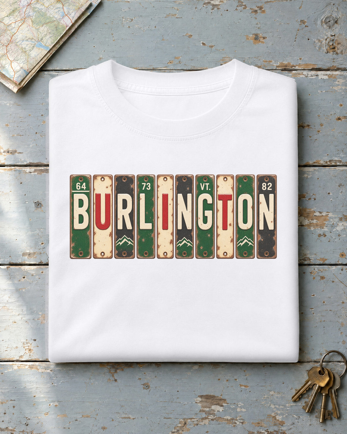 Burlington, Vermont vintage license plate t-shirt in White