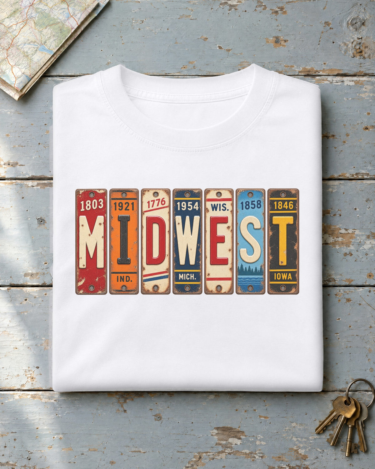 Midwest vintage license plate t-shirt in White