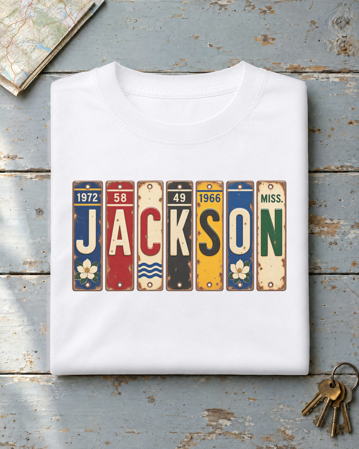 Jackson, Mississippi vintage license plate t-shirt in White