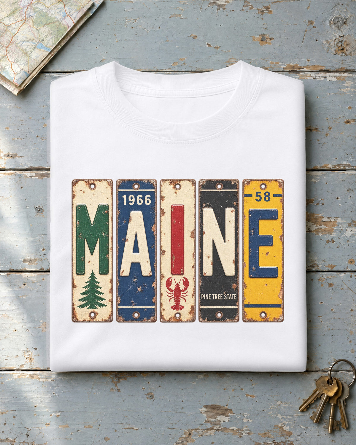 Maine vintage license plate t-shirt in White