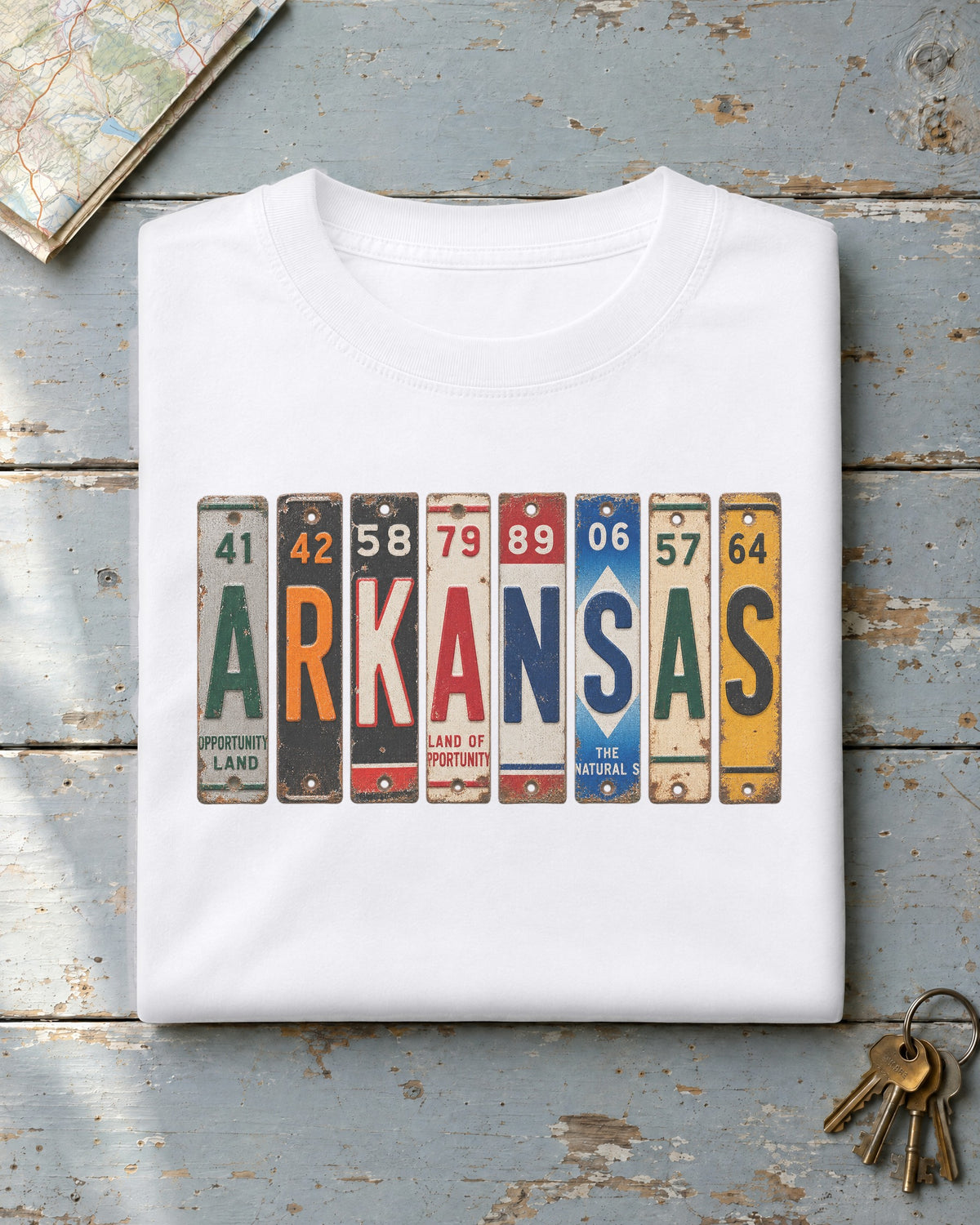 Arkansas vintage license plate t-shirt in White