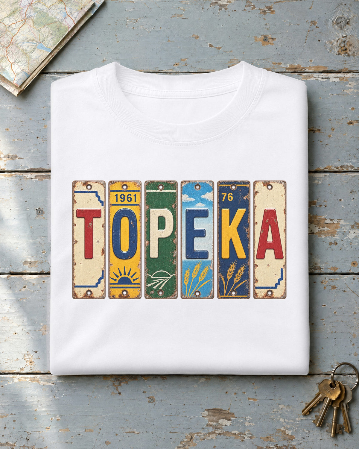 Topeka, Kansas vintage license plate t-shirt in White