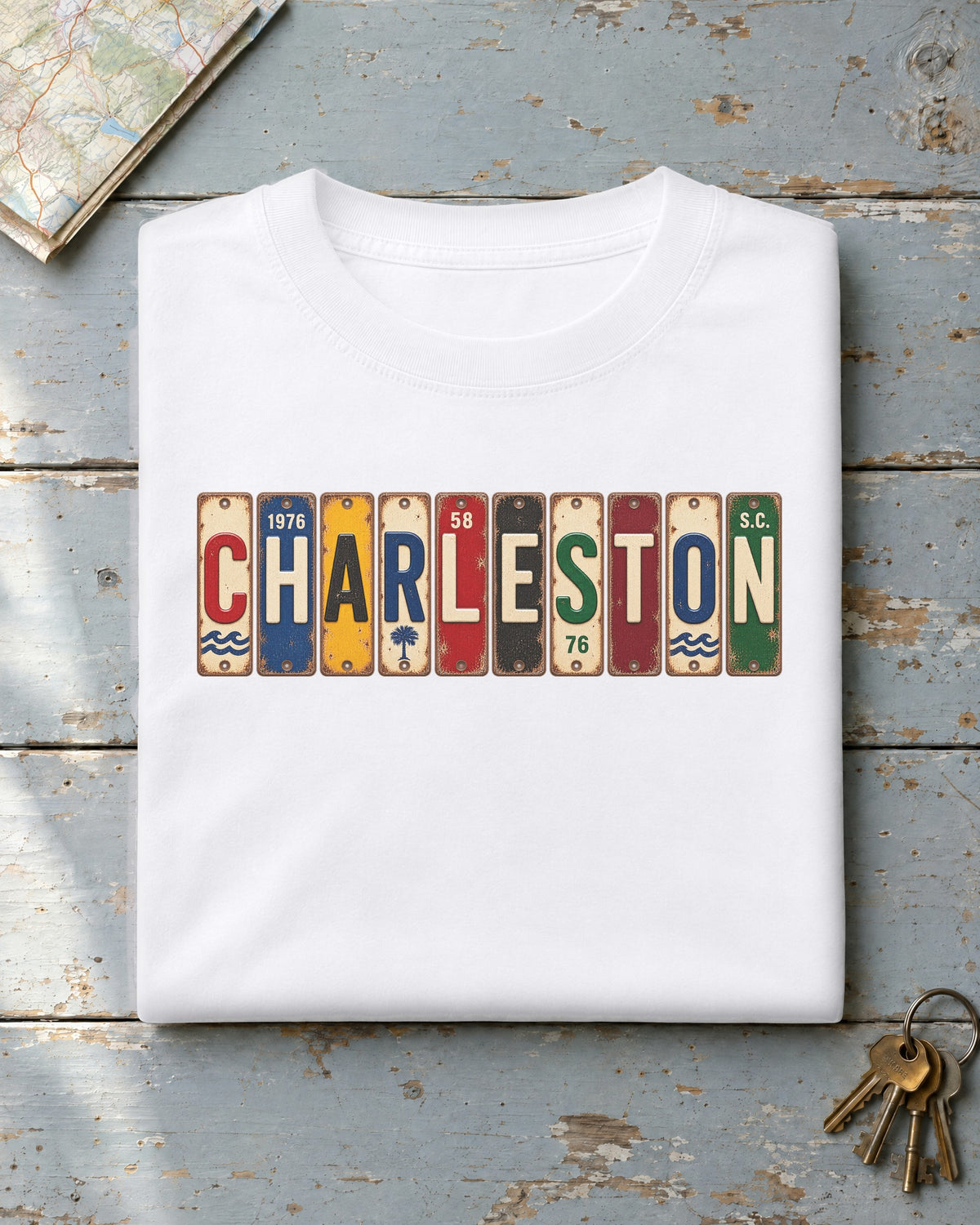 Charleston, South Carolina vintage license plate t-shirt in White