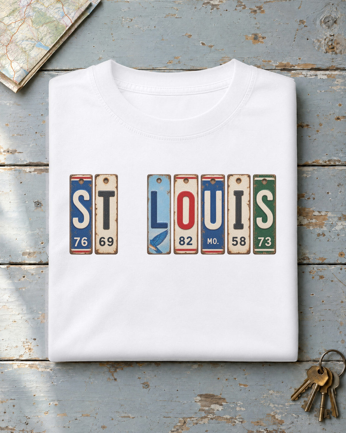 St. Louis, Missouri vintage license plate t-shirt in White