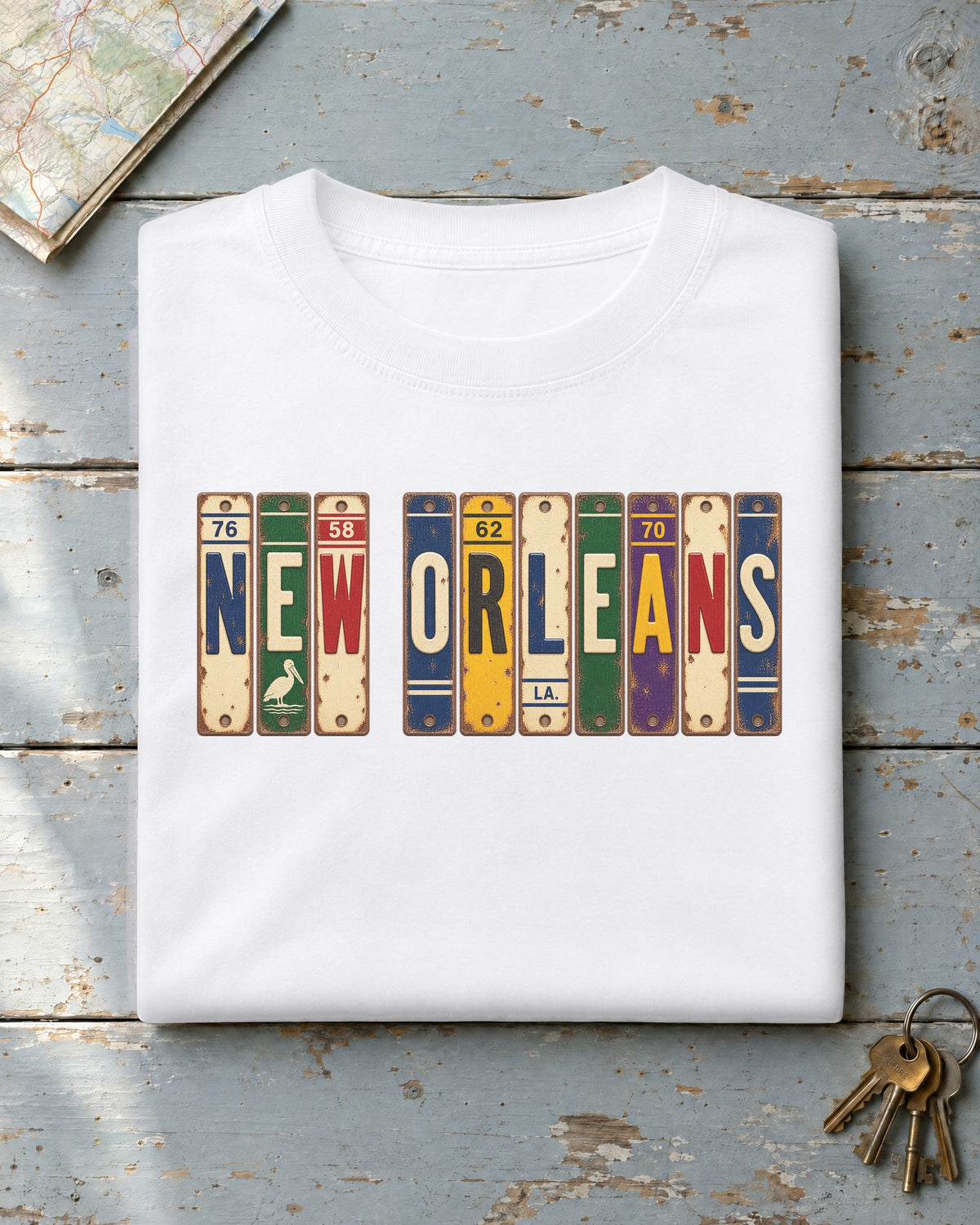 New Orleans, Louisiana vintage license plate t-shirt in White