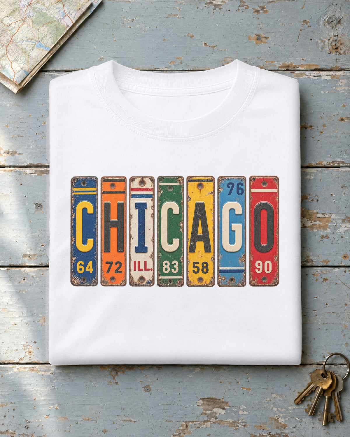 Chicago, Illinois vintage license plate t-shirt in White