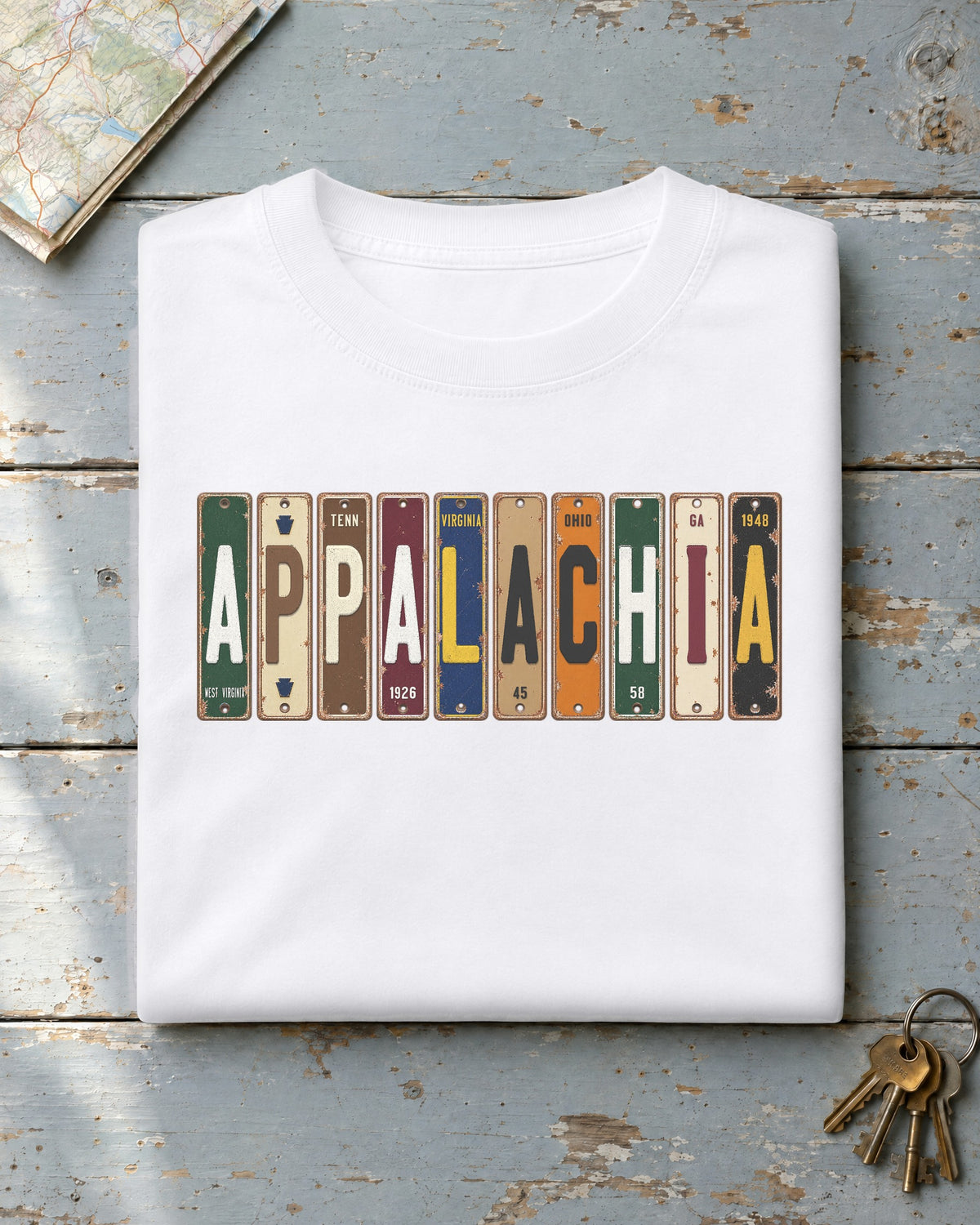 Appalachia vintage license plate t-shirt in White