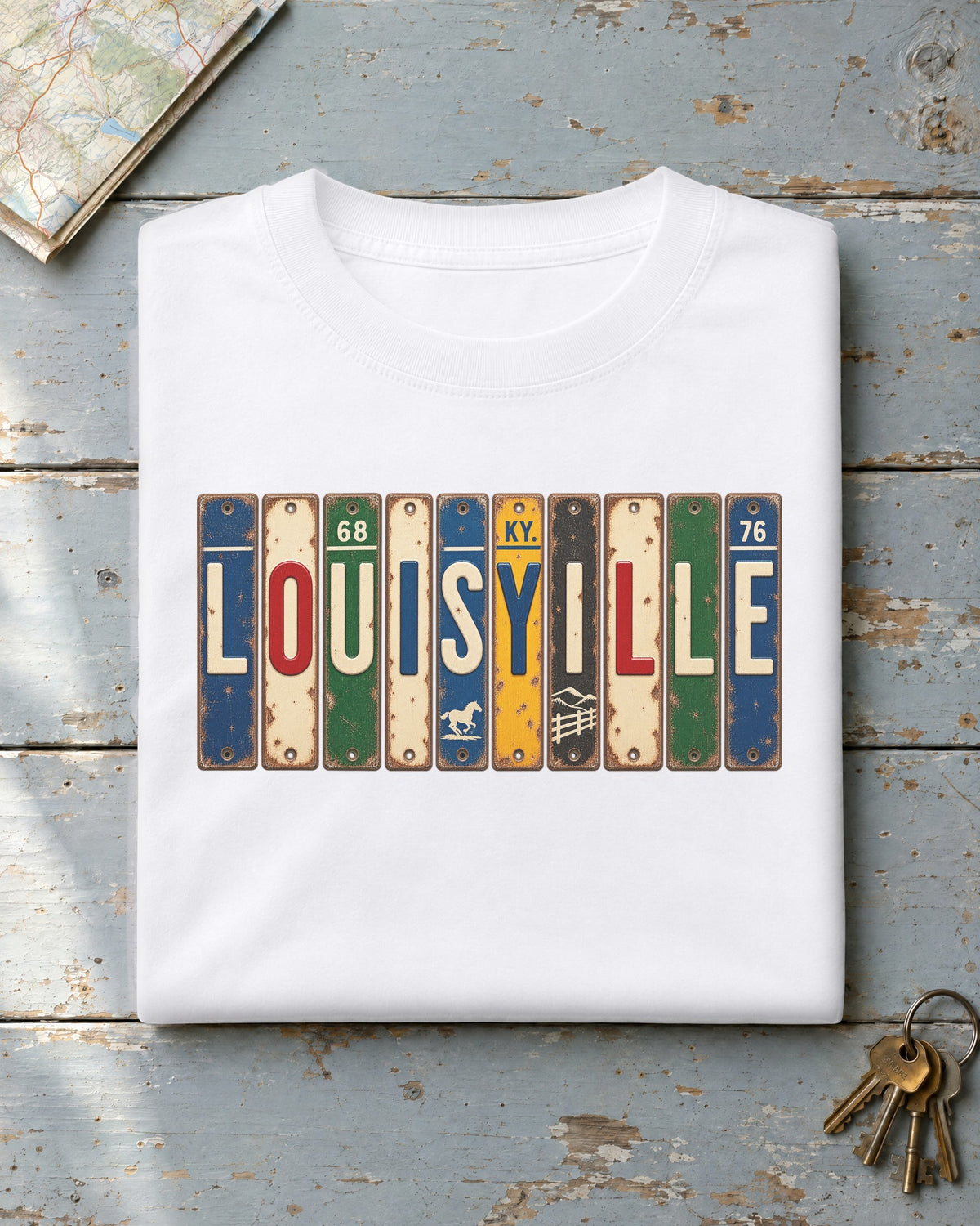 Louisville, Kentucky vintage license plate t-shirt in White