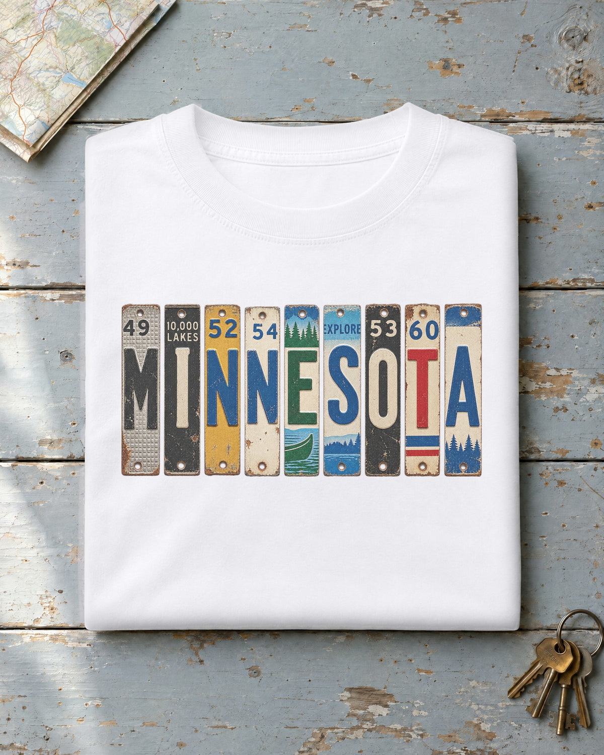Minnesota vintage license plate t-shirt in White