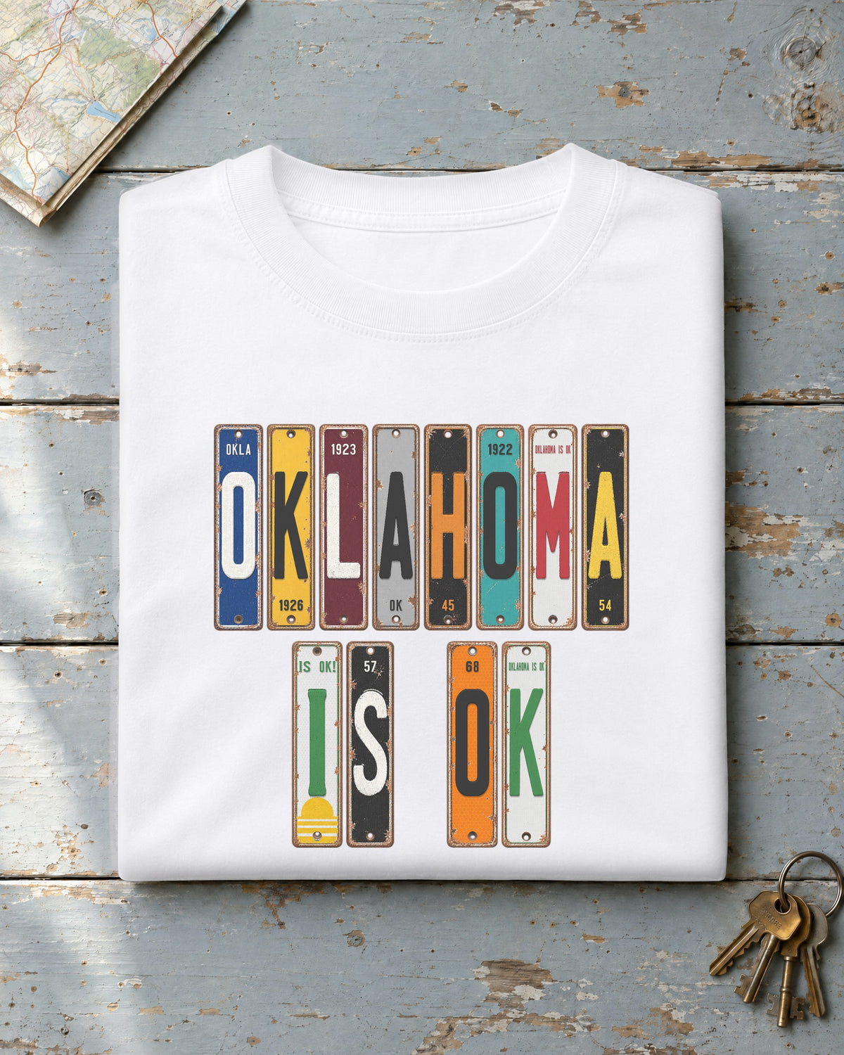 Oklahoma Is OK vintage license plate t-shirt in White