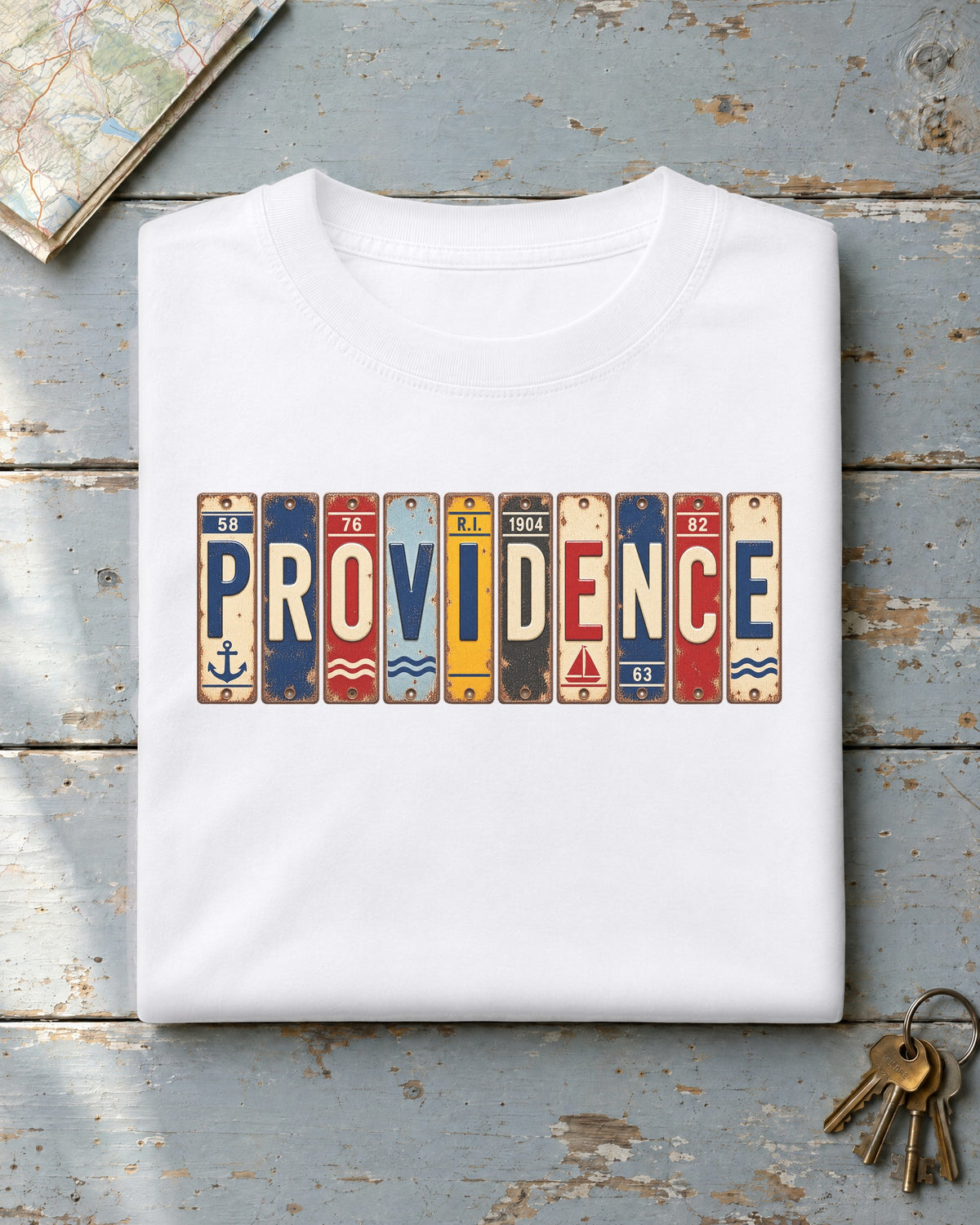 Providence, Rhode Island vintage license plate t-shirt in White